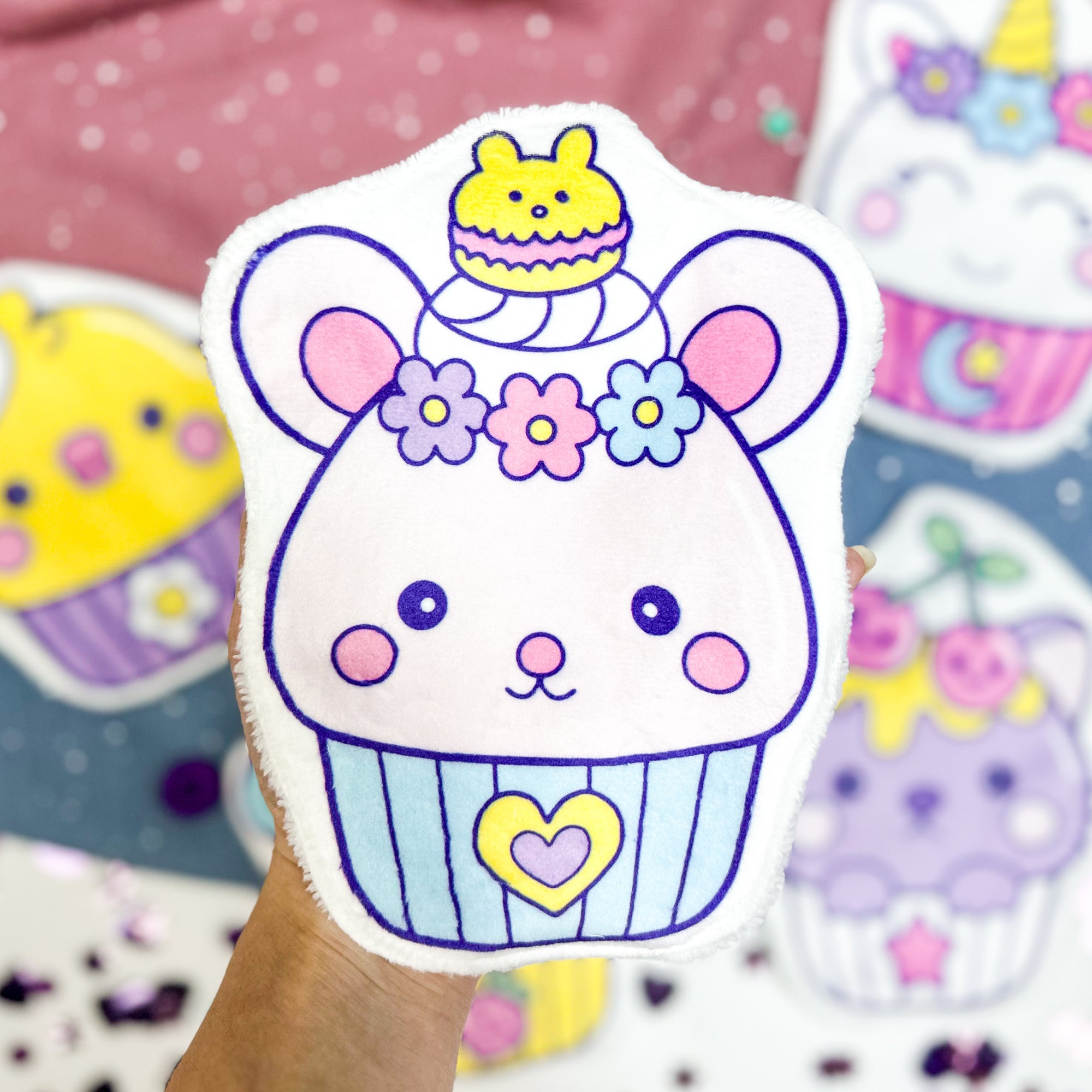 Coton lavable bébé XXL – muffin kawaii souris – coton réutilisable et ultra doux