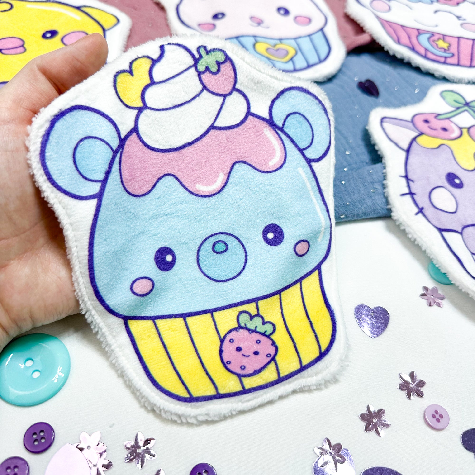 Coton lavable bébé XXL – muffin kawaii ours – coton réutilisable et ultra doux