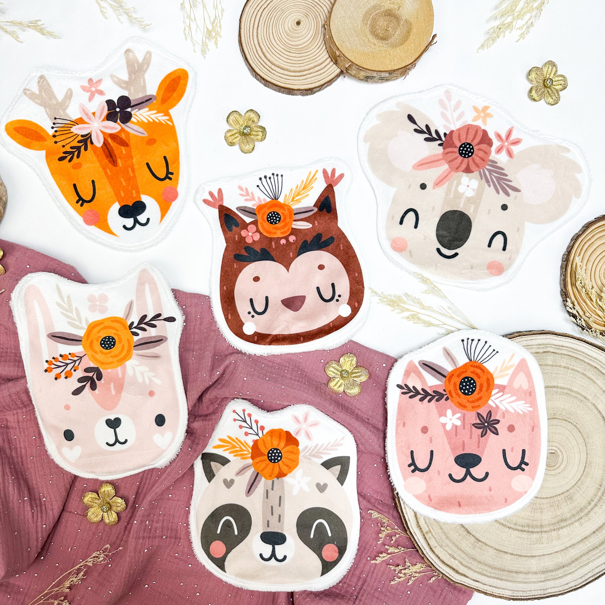 Coton lavable bébé XXL – animaux avec fleurs – coton réutilisable et ultra doux