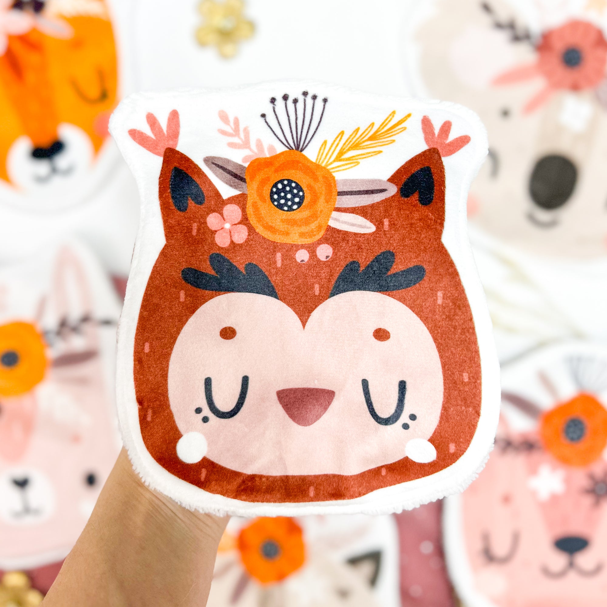 Coton lavable bébé XXL – hiboux avec fleurs – coton réutilisable et ultra doux