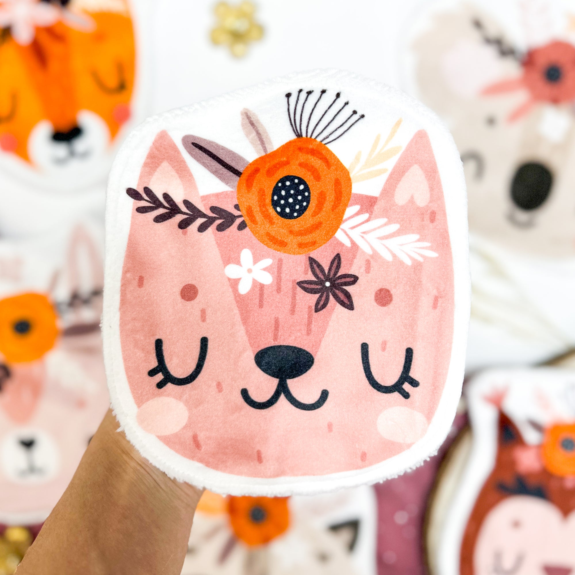 Coton lavable bébé XXL – chat avec fleurs – coton réutilisable et ultra doux