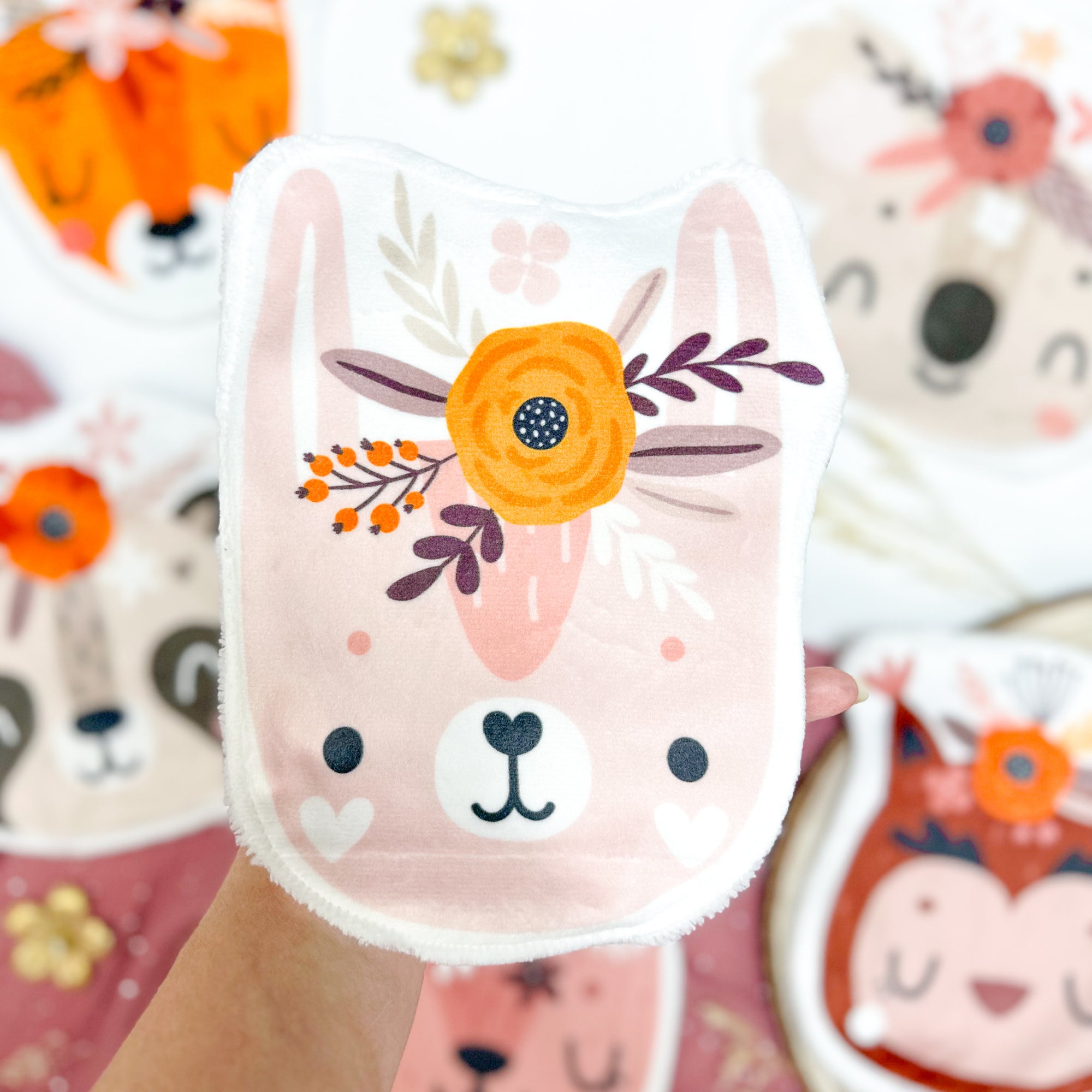 Coton lavable bébé XXL – lapin avec fleurs – coton réutilisable et ultra doux