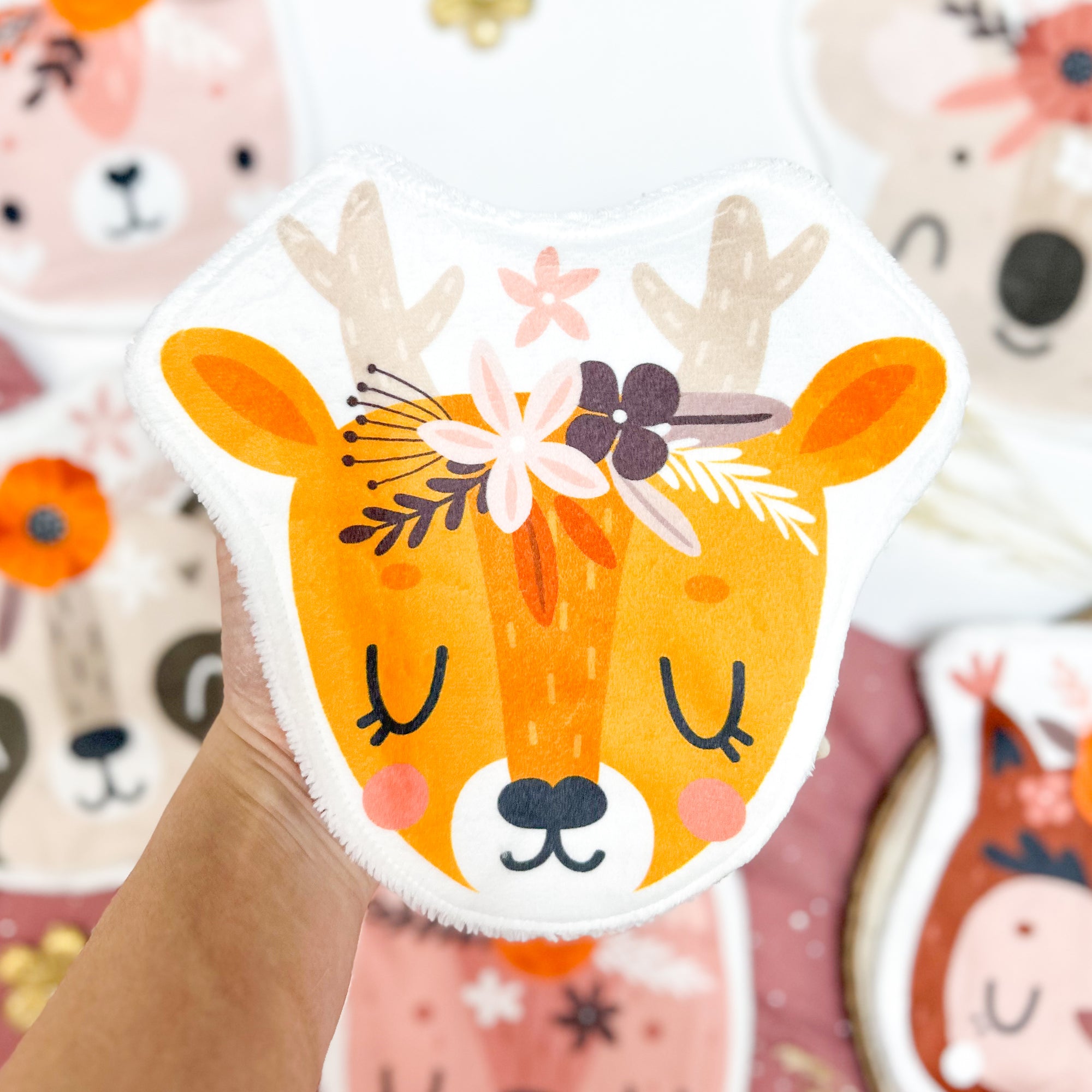 Coton lavable bébé XXL – cerf avec fleurs – coton réutilisable et ultra doux