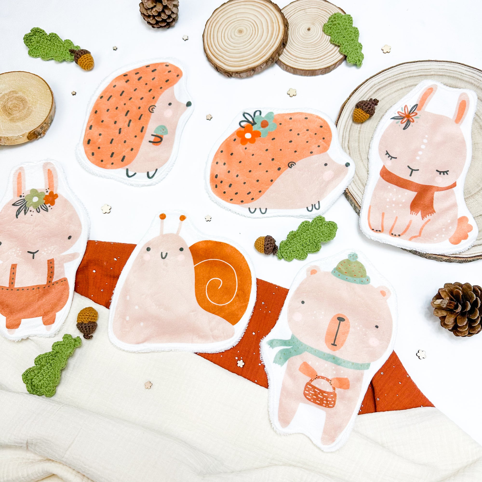 Coton lavable bébé XXL – animaux de la forêt automnale – coton réutilisable et ultra doux