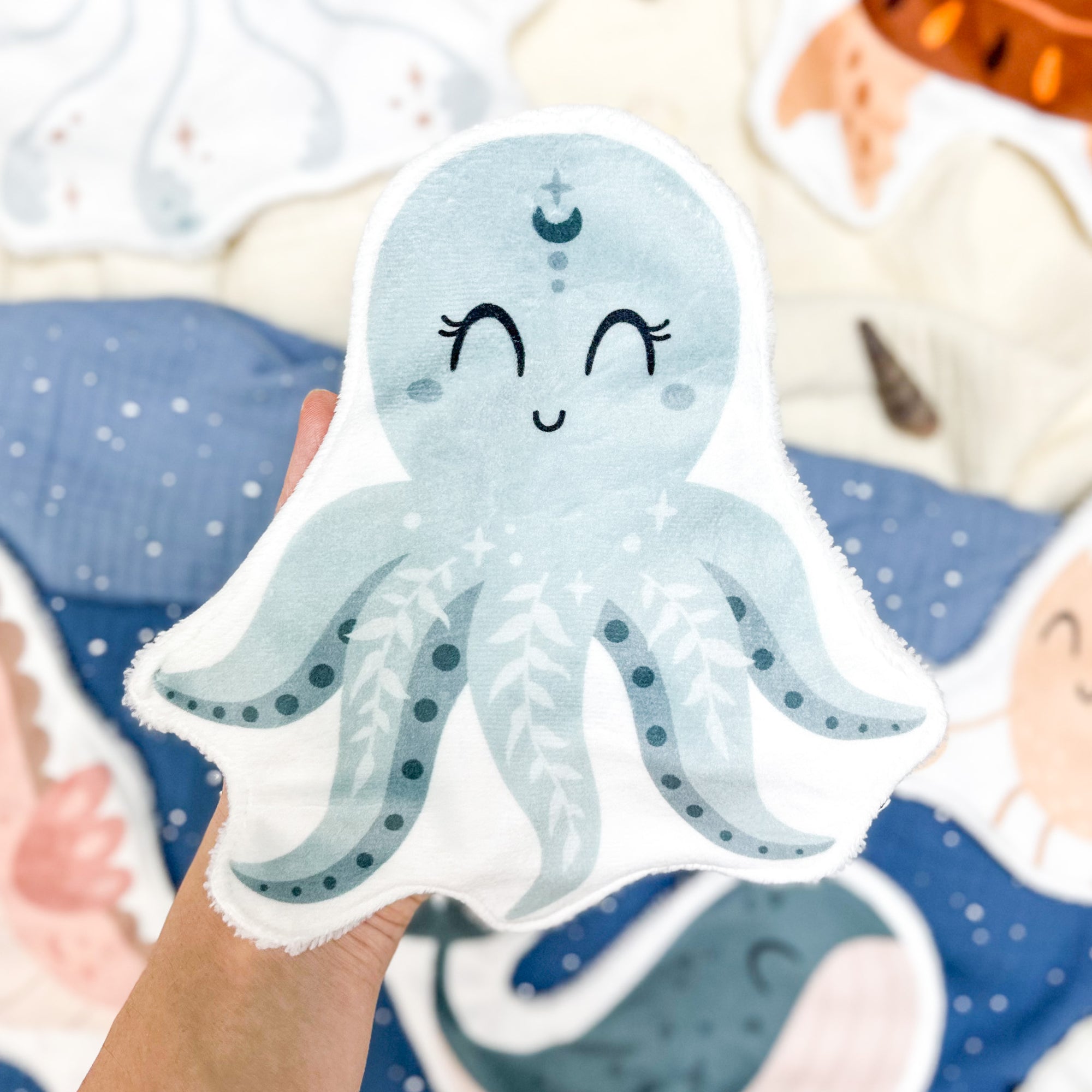 Coton lavable bébé XXL – pieuvre – coton réutilisable et ultra doux