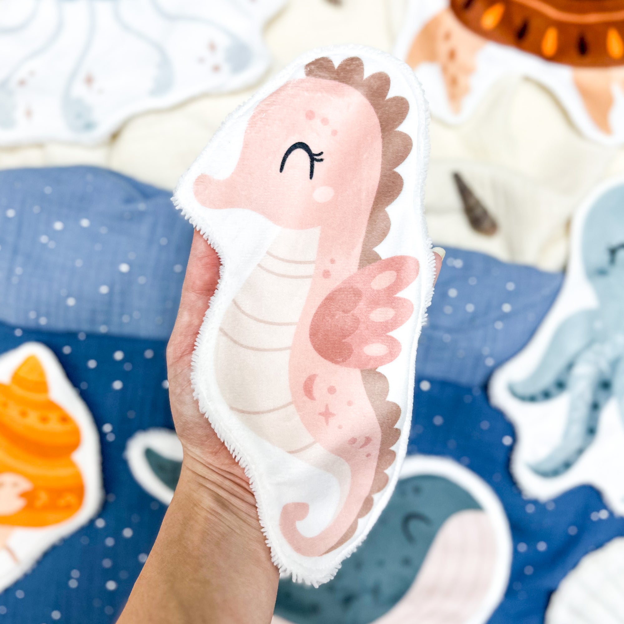 Coton lavable bébé XXL – hippocampe – coton réutilisable et ultra doux