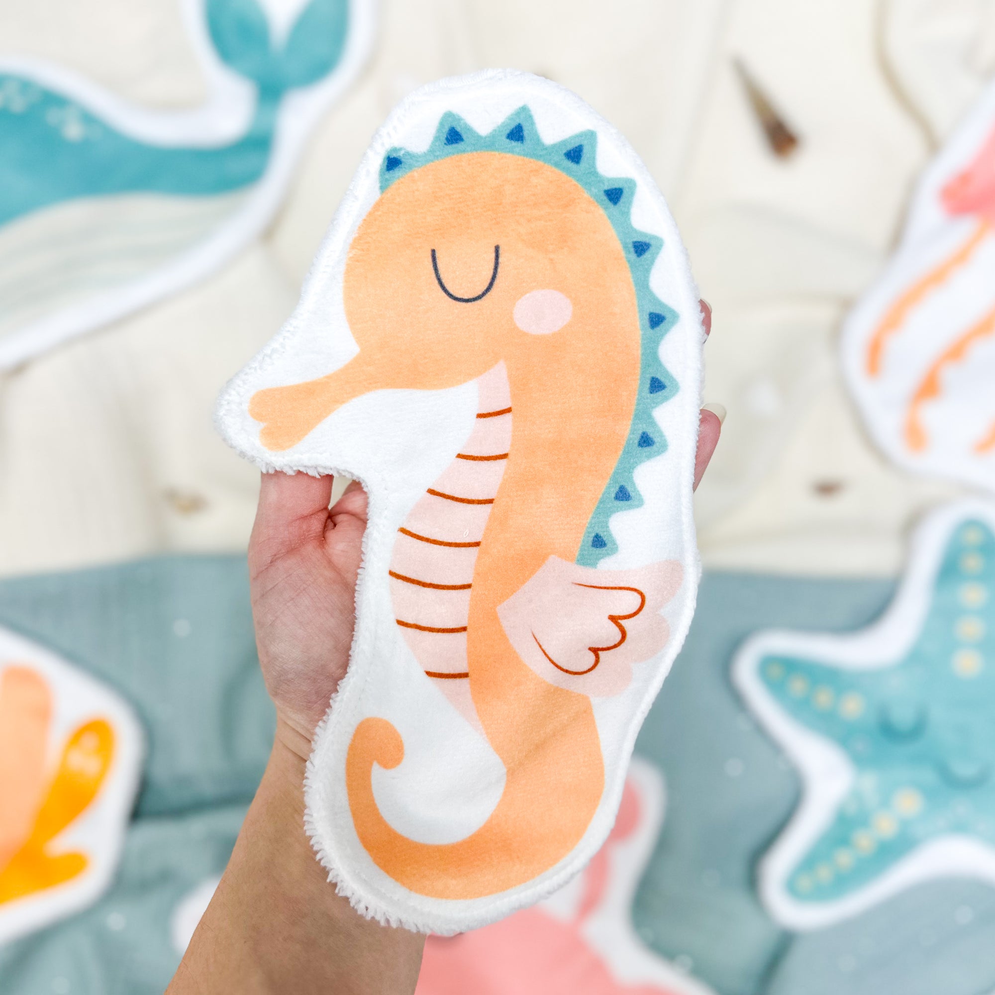 Coton lavable bĂ©bĂ© XXL â hippocampe â coton rĂ©utilisable et ultra doux