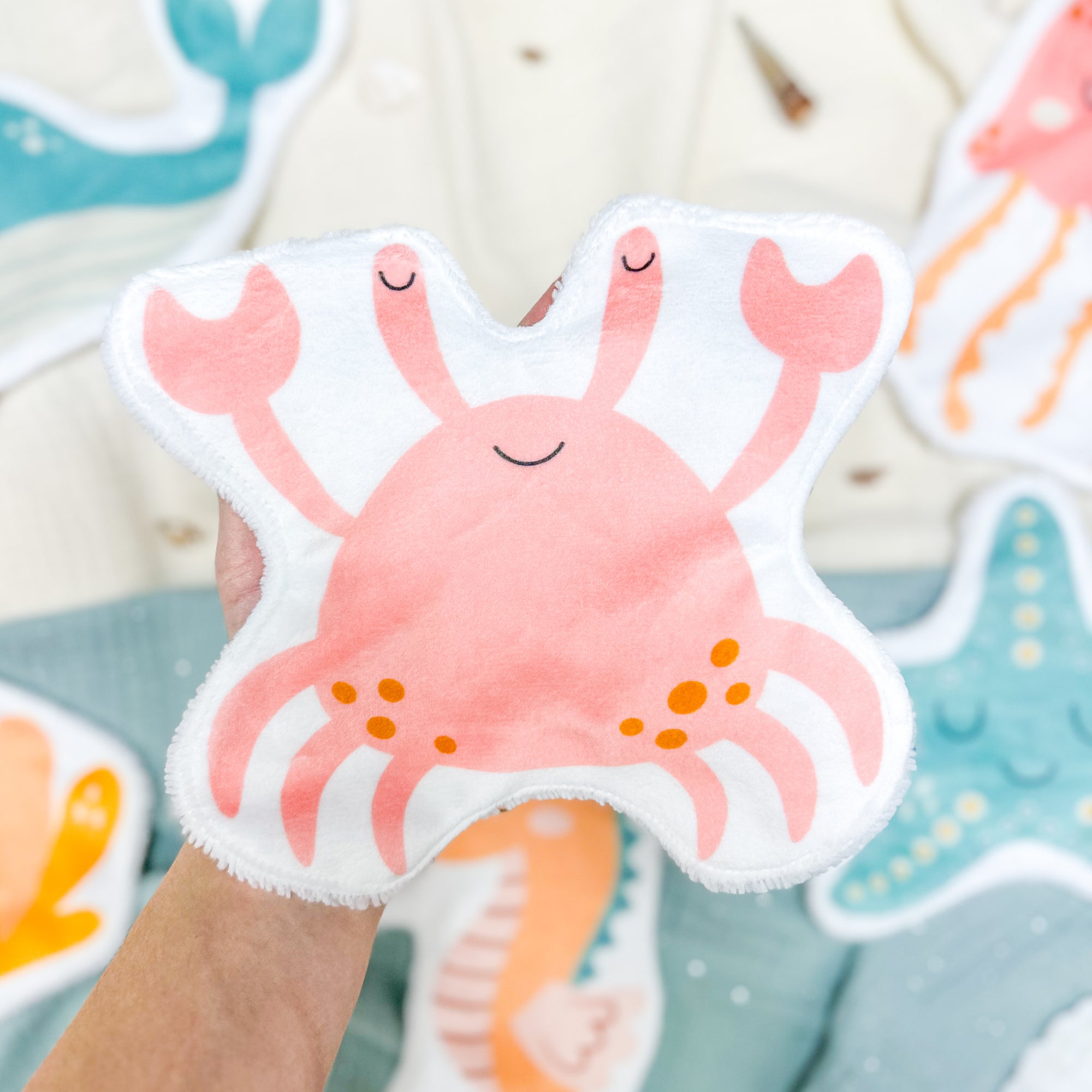 Coton lavable bĂ©bĂ© XXL â crabe â coton rĂ©utilisable et ultra doux