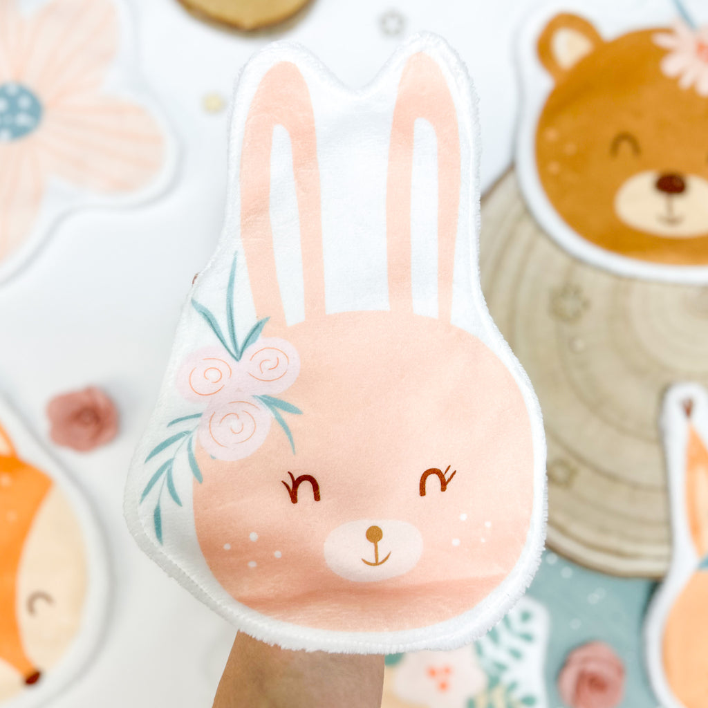 Coton lavable bébé XXL – lapin avec fleur – coton réutilisable et ultra doux