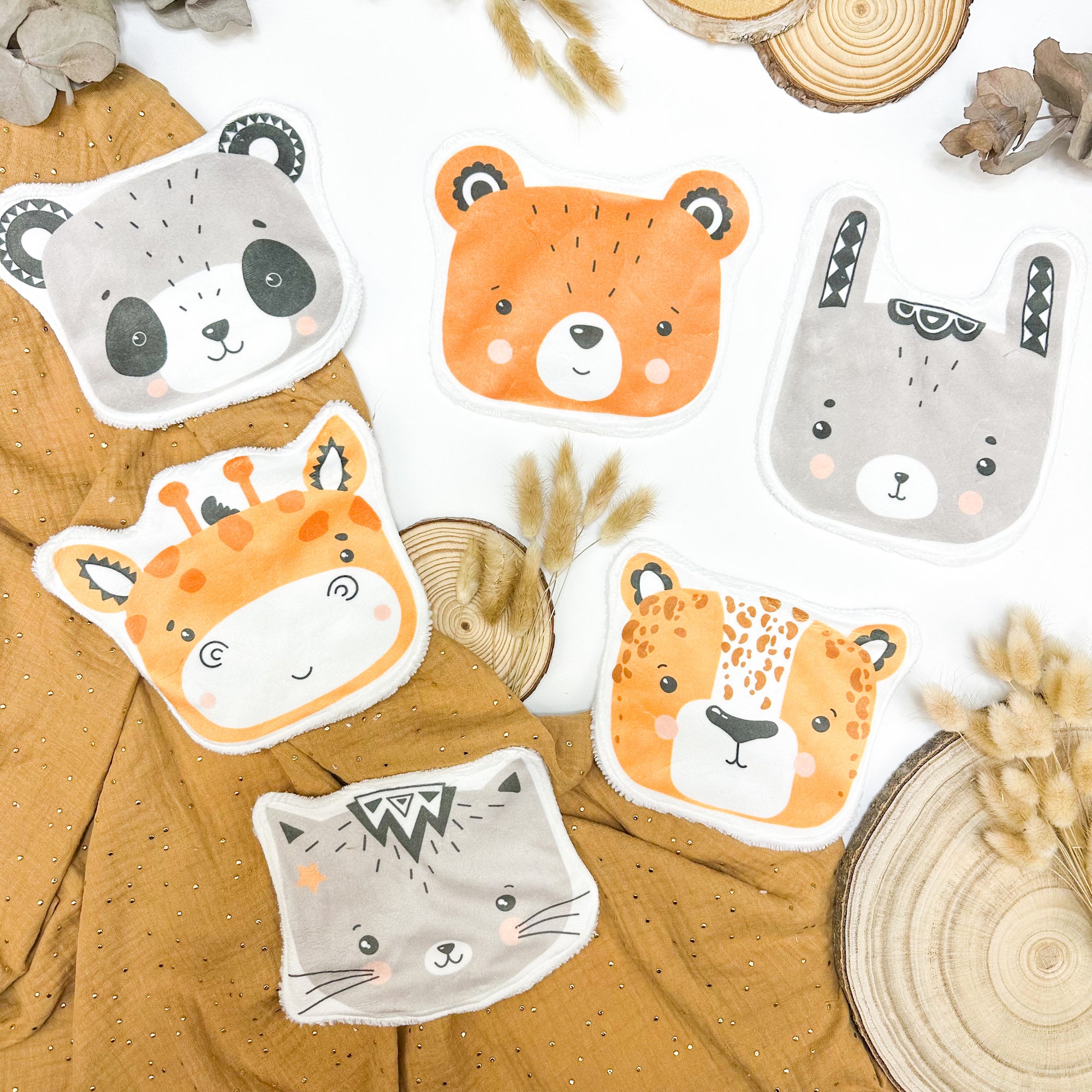 Coton lavable bébé XXL – animaux scandinave – coton réutilisable et ultra doux