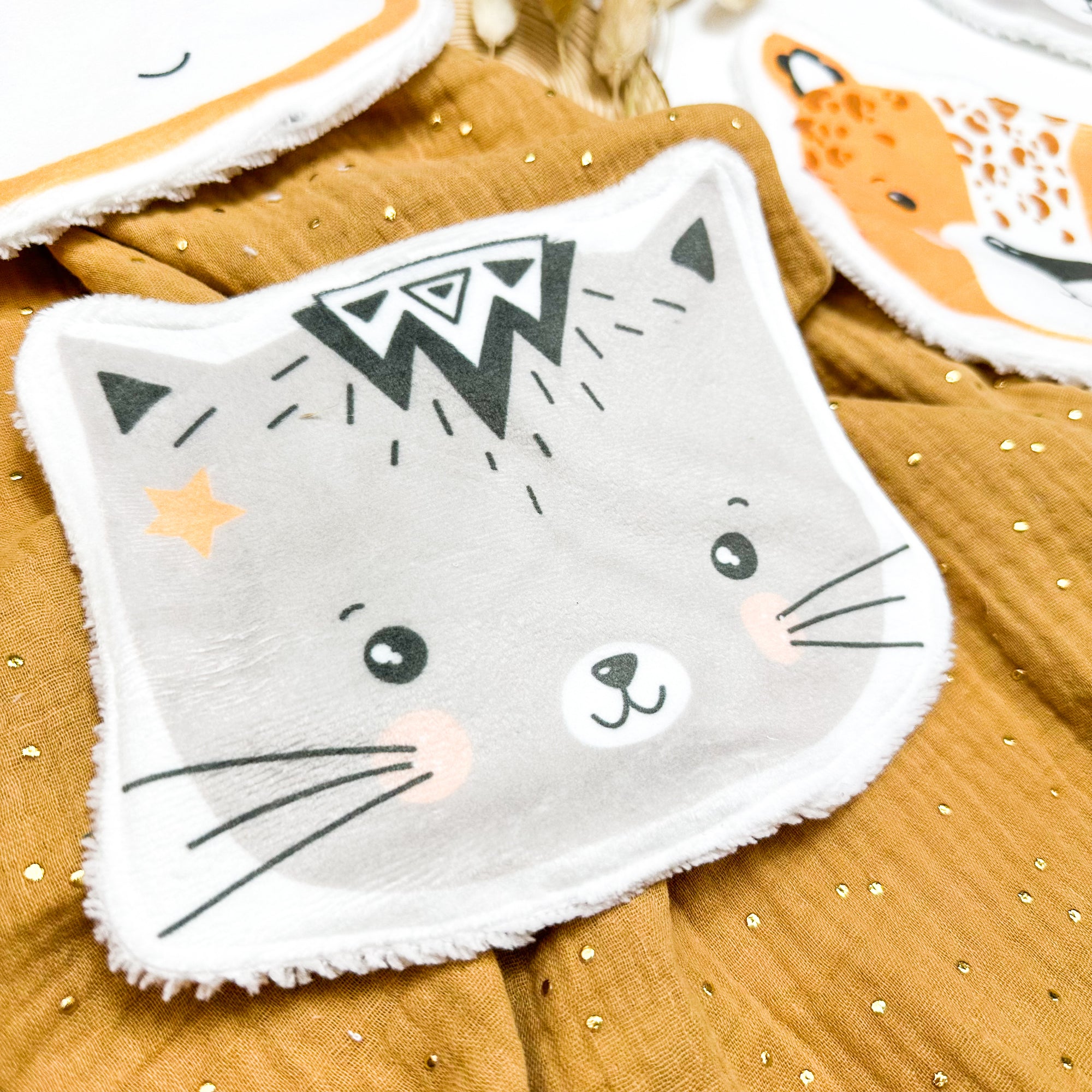 Coton lavable bébé XXL – chat scandinave – coton réutilisable et ultra doux