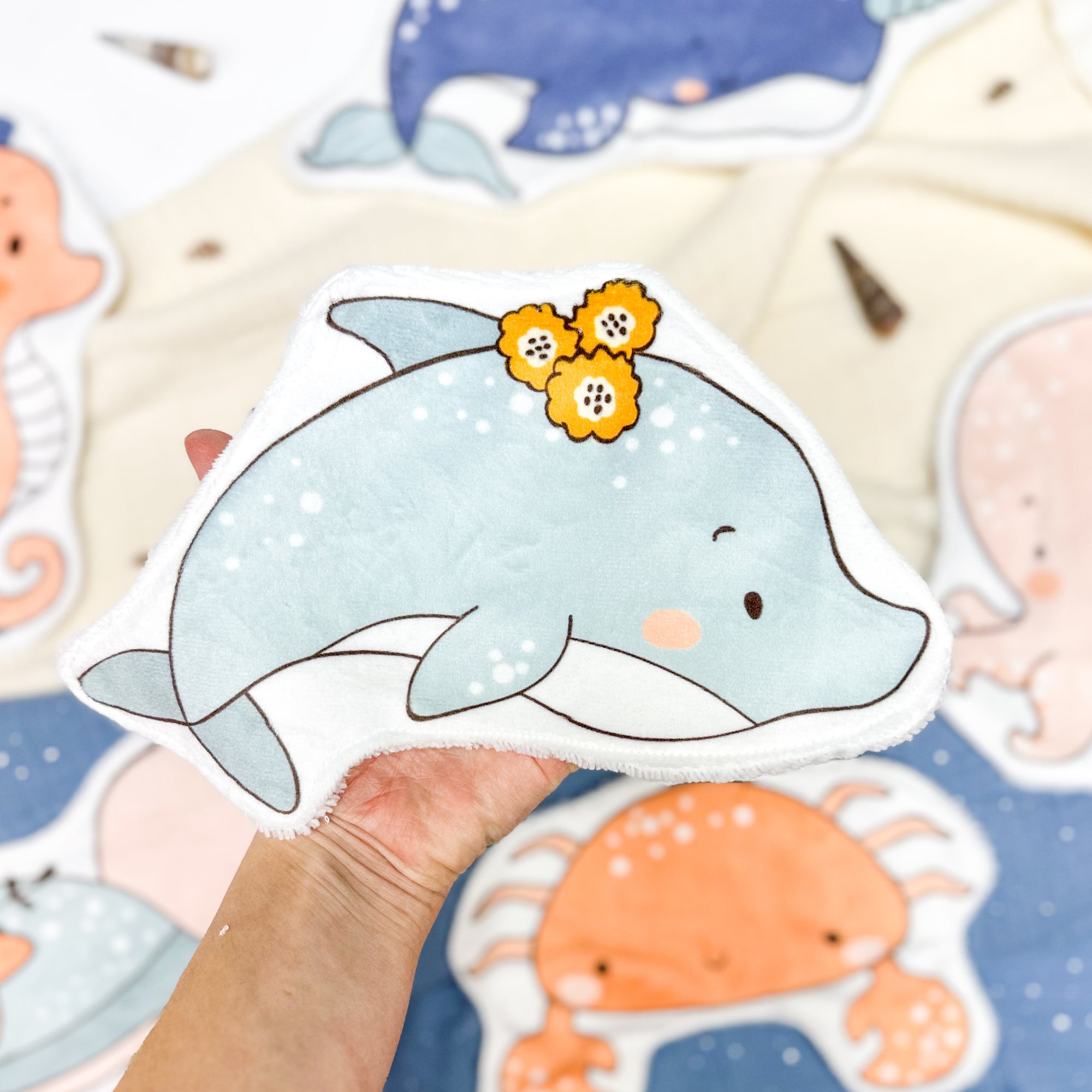 Coton lavable bébé XXL – dauphin – coton réutilisable et ultra doux