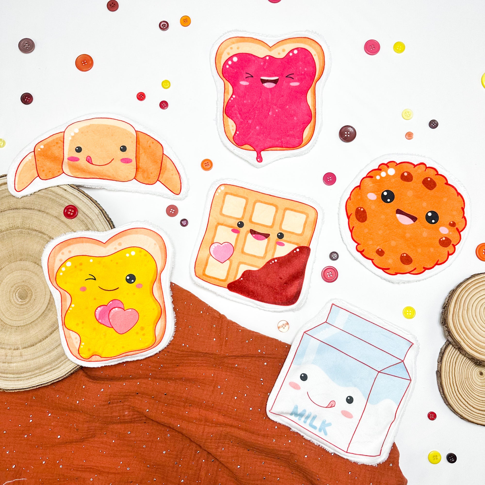 Coton lavable bébé XXL – petit déjeuner rigolo – coton réutilisable et ultra doux