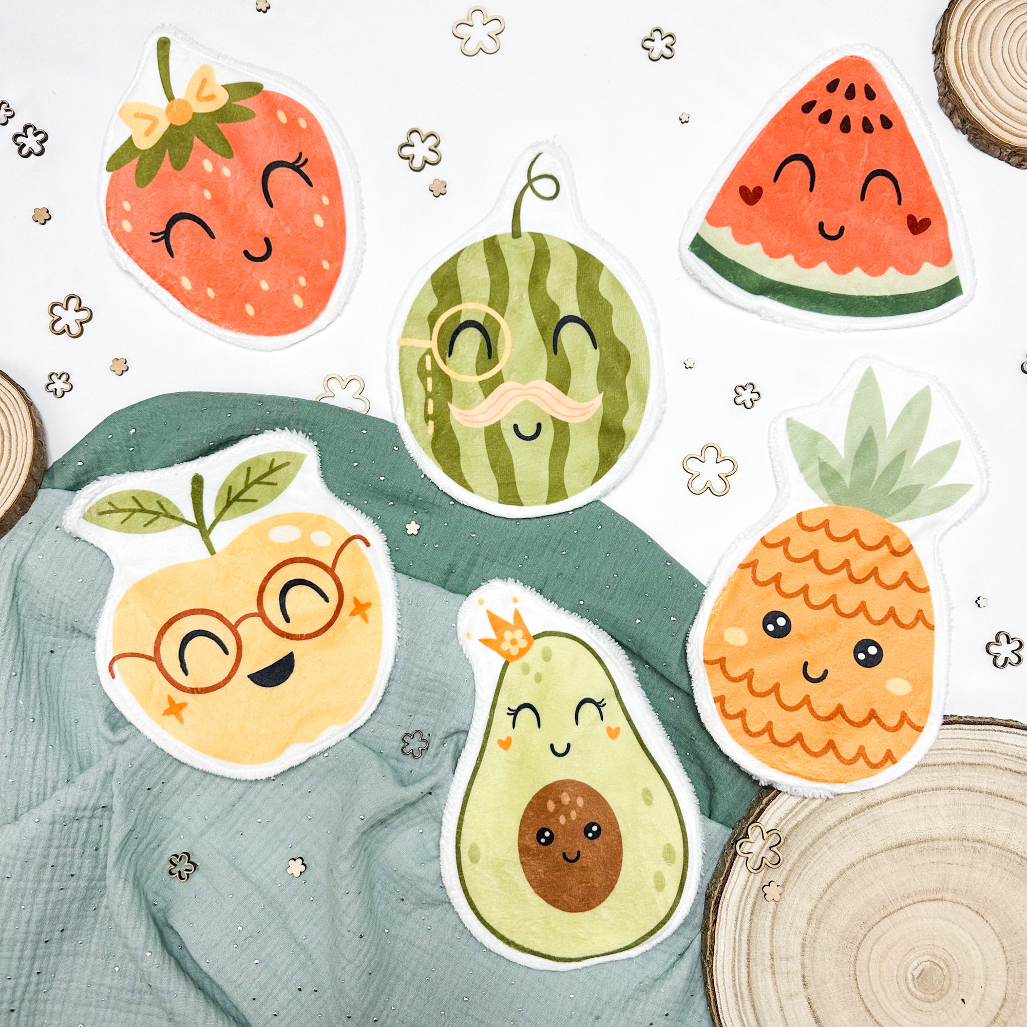 Coton lavable bĂ©bĂ© XXL â fruits rigolo â coton rĂ©utilisable et ultra doux