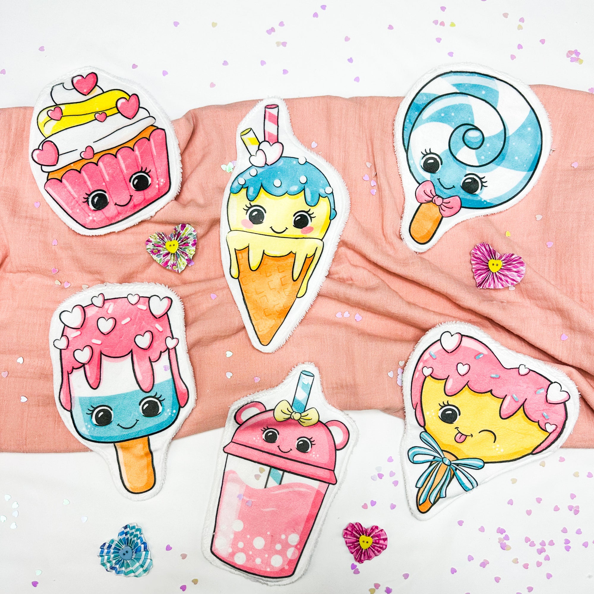 Coton lavable bébé XXL – glace kawaii – coton réutilisable et ultra doux