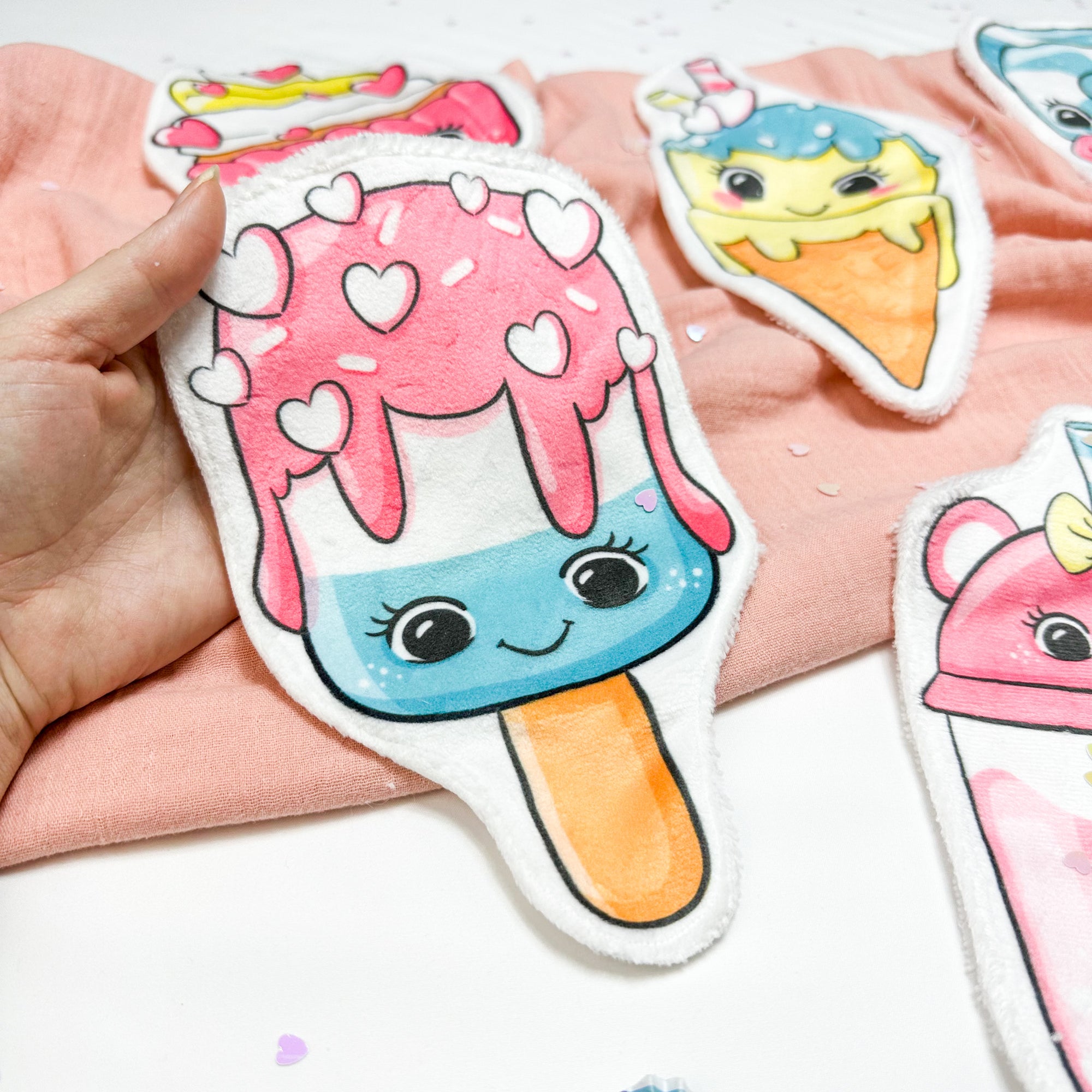 Coton lavable bébé XXL – glace kawaii – coton réutilisable et ultra doux