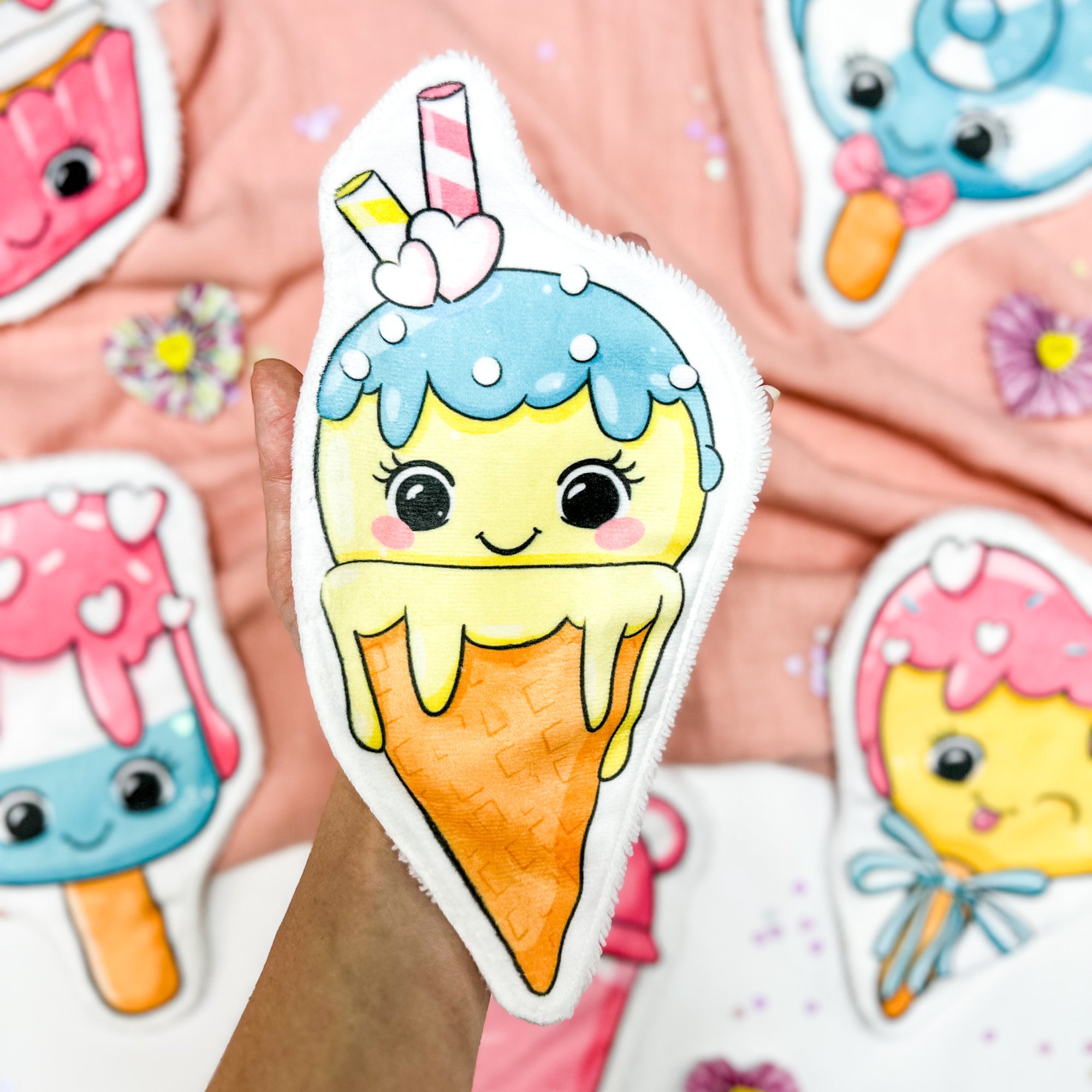 Coton lavable bébé XXL – glace kawaii – coton réutilisable et ultra doux