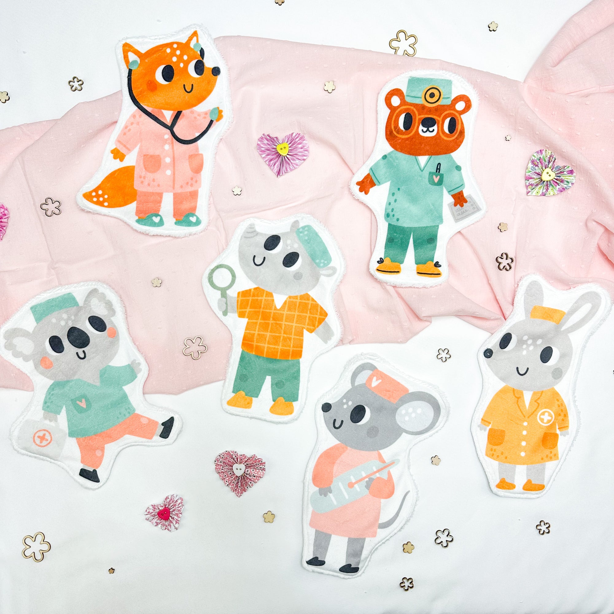 Coton lavable bĂ©bĂ© XXL â animaux docteur et infirmiĂšre â coton rĂ©utilisable et ultra doux