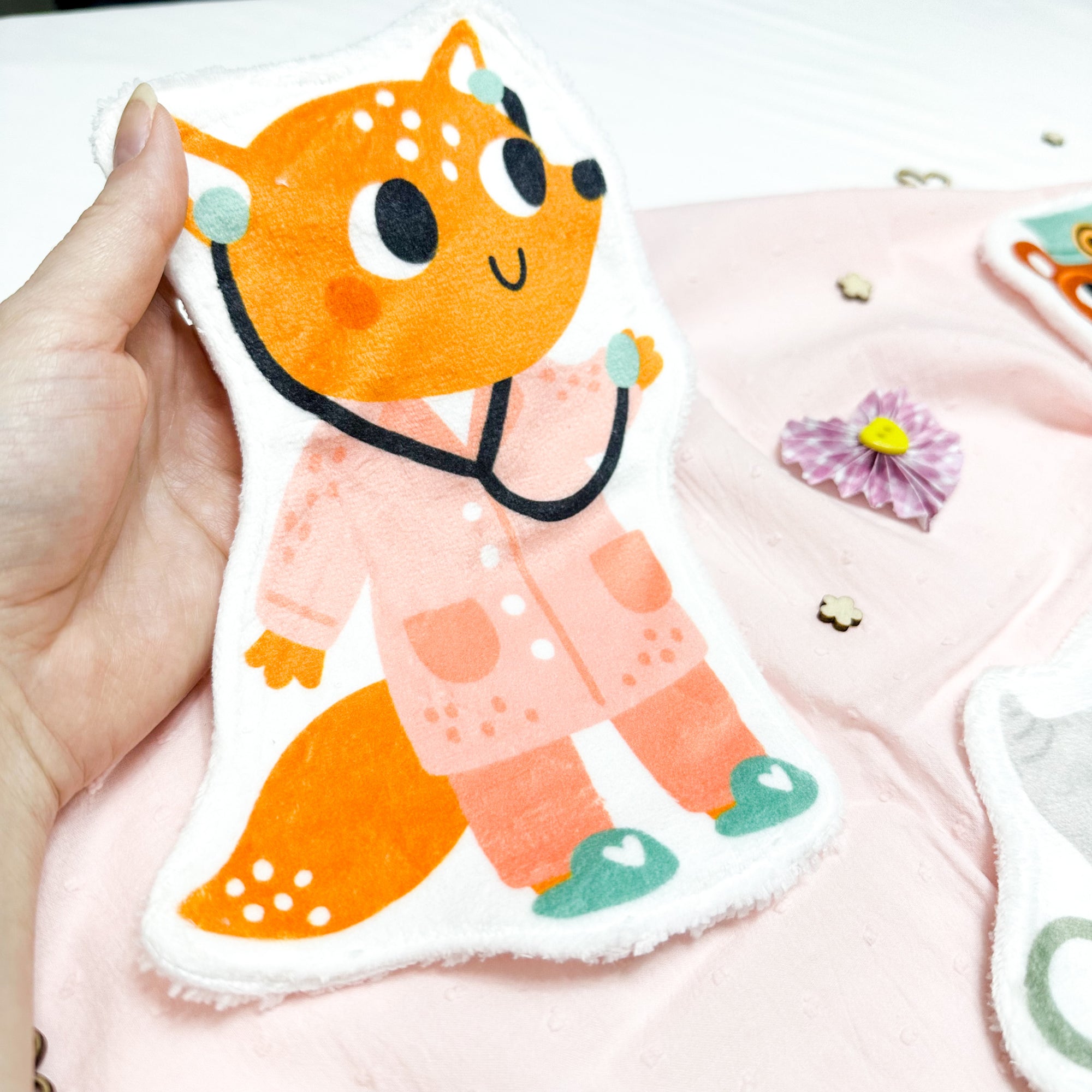 Coton lavable bĂ©bĂ© XXL â infirmiĂšre renard â coton rĂ©utilisable et ultra doux