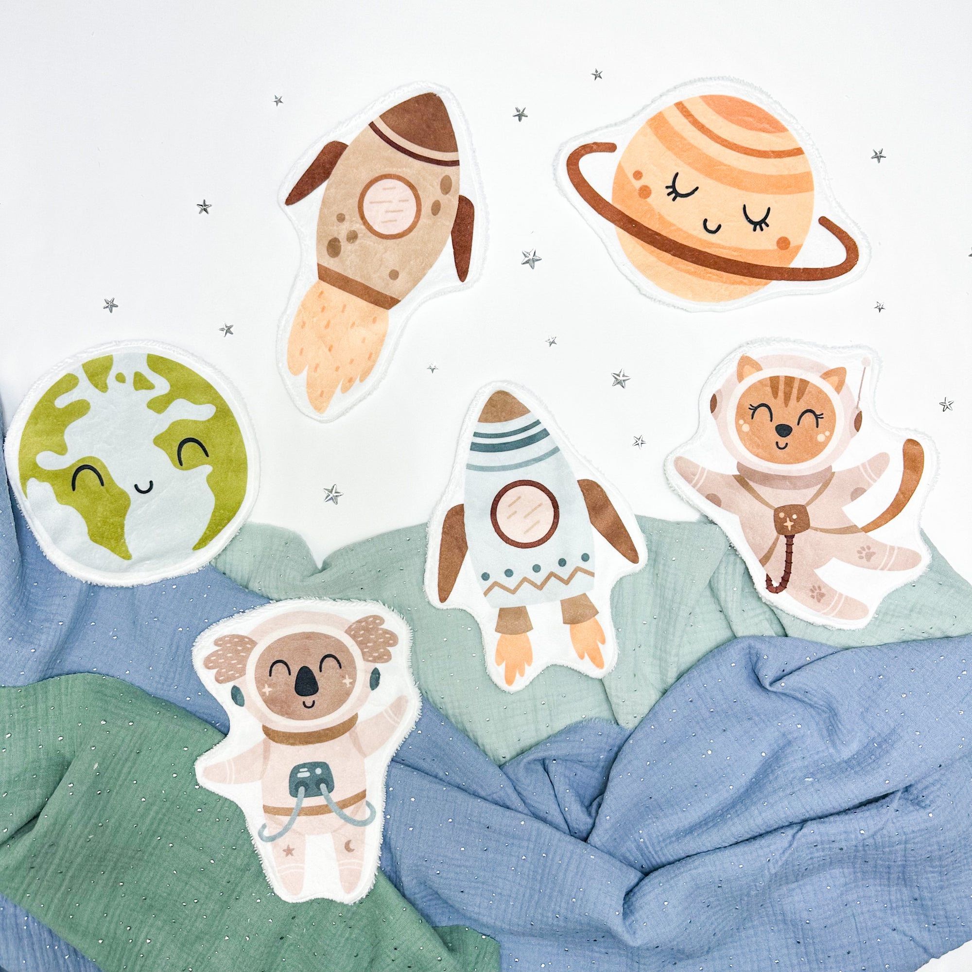 Coton lavable bébé XXL – animaux astronautes – coton réutilisable et ultra doux