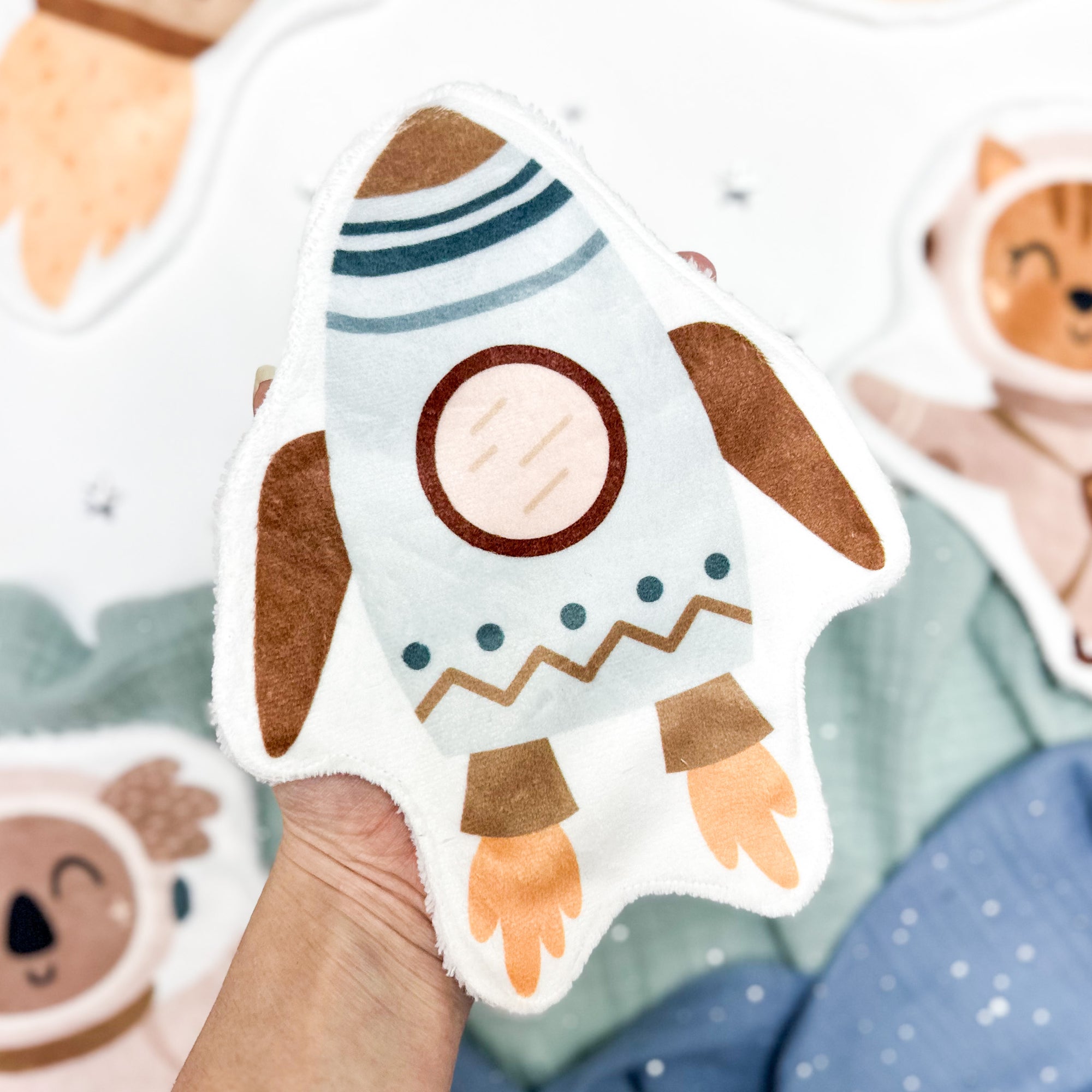 Coton lavable bébé XXL – fusée – coton réutilisable et ultra doux