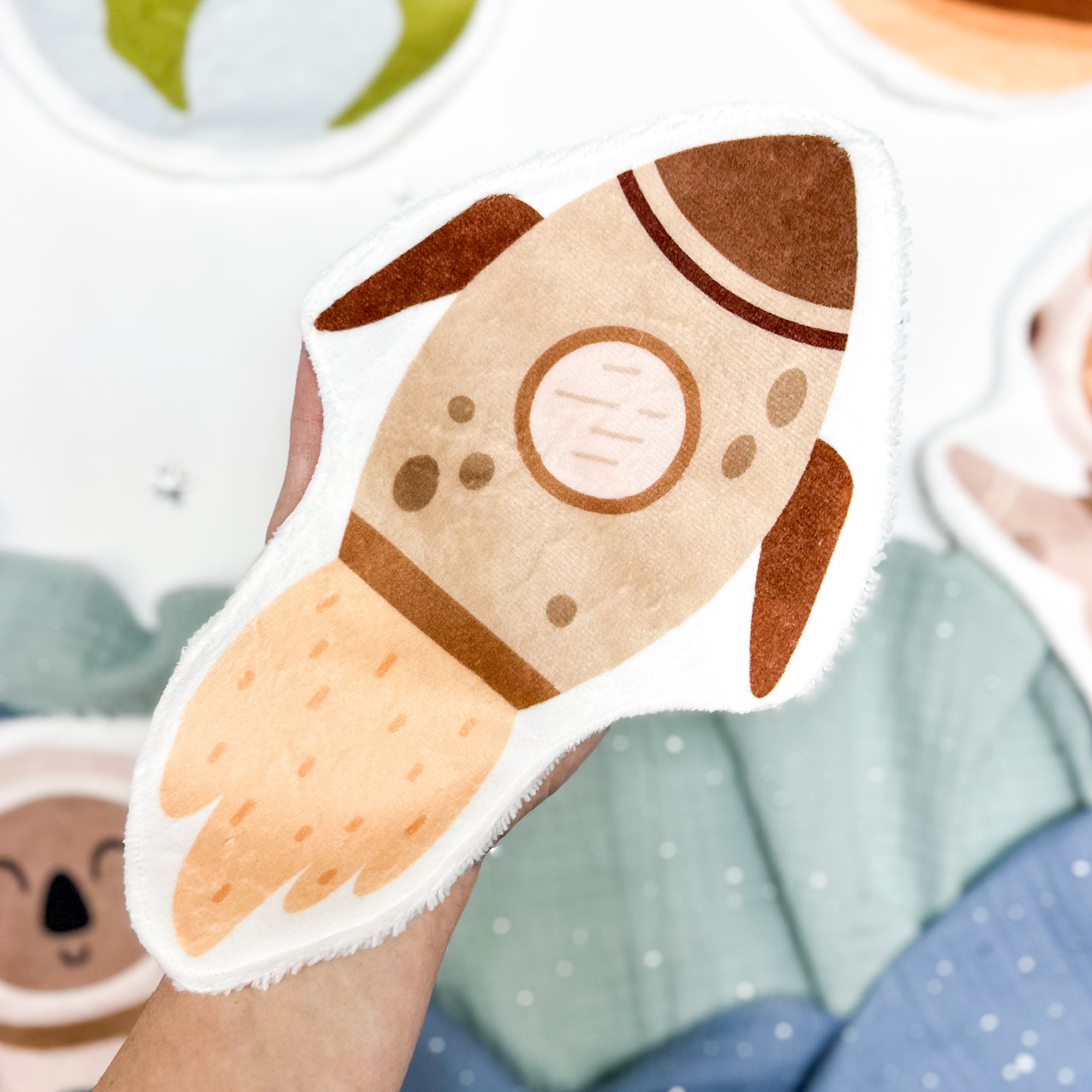 Coton lavable bébé XXL – fusée – coton réutilisable et ultra doux