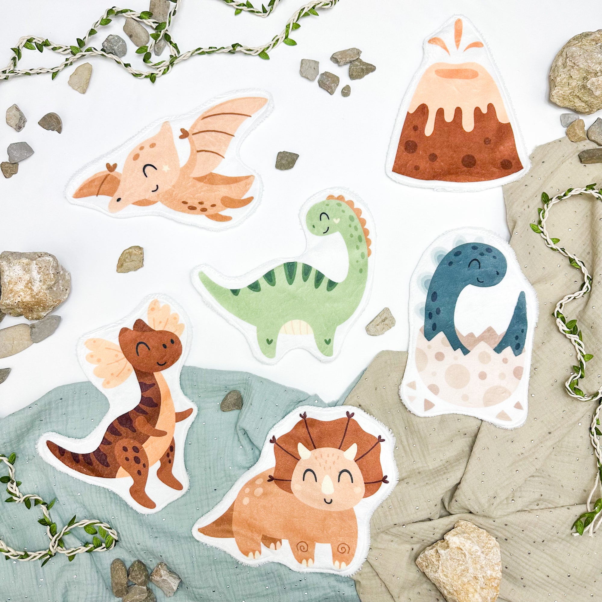 Coton lavable bébé XXL – dinosaures – coton réutilisable et ultra doux