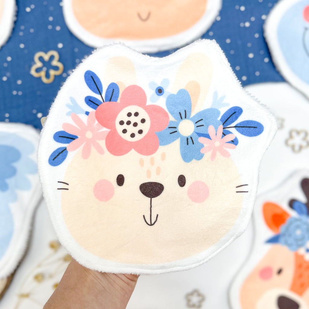 Coton lavable bébé XXL – lapin avec fleurs – coton réutilisable et ultra doux