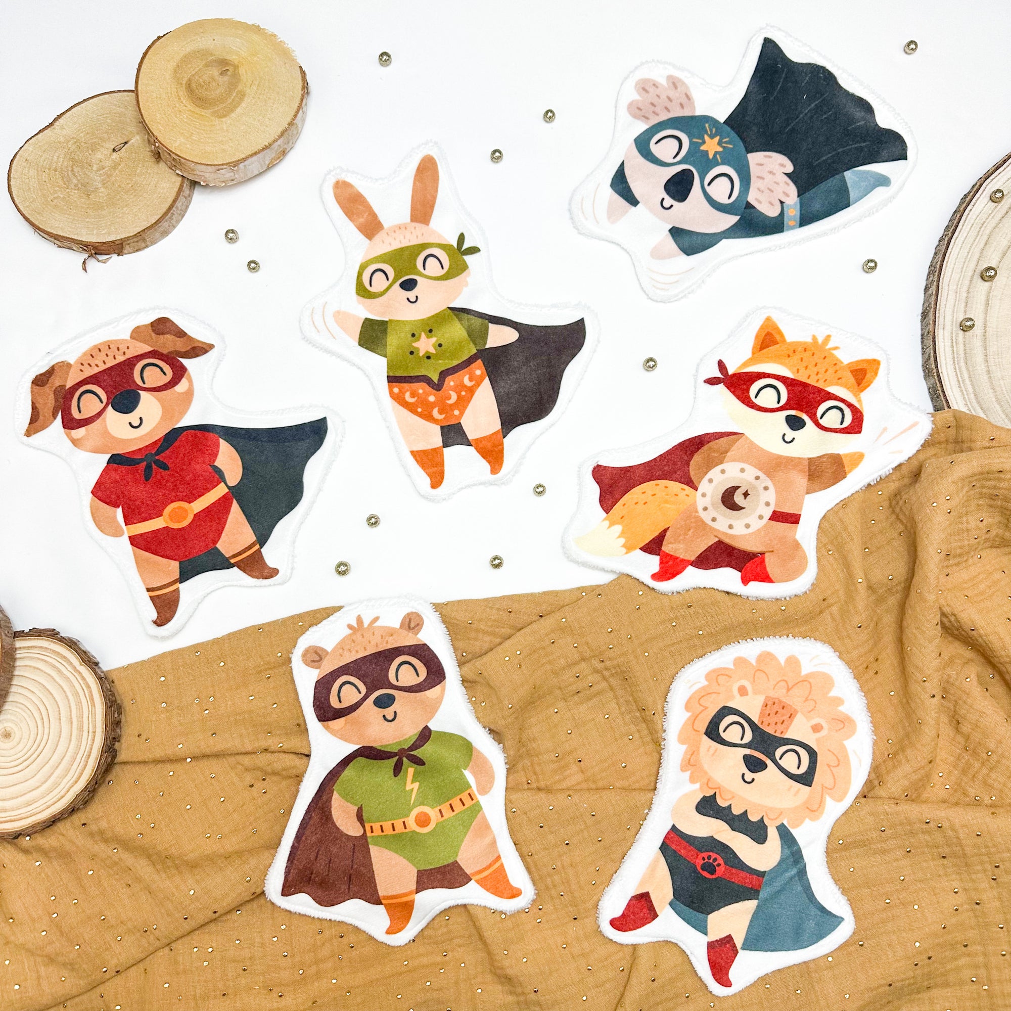 Coton lavable bébé XXL – mini héros animaux – coton réutilisable et ultra doux