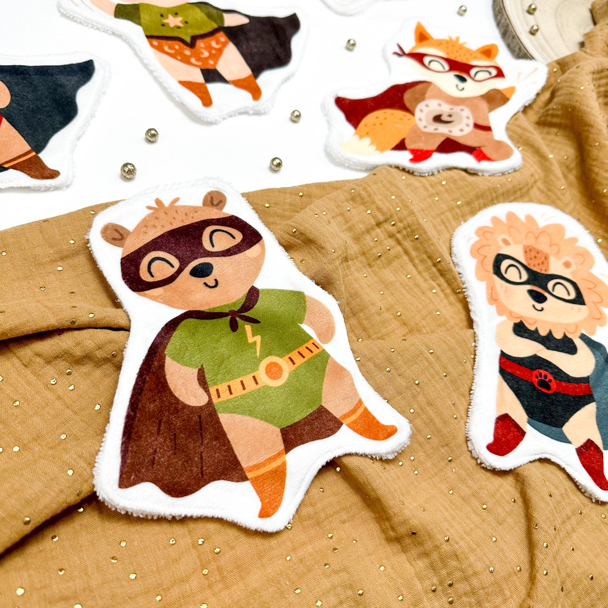 Coton lavable bébé XXL – mini héros animaux – coton réutilisable et ultra doux