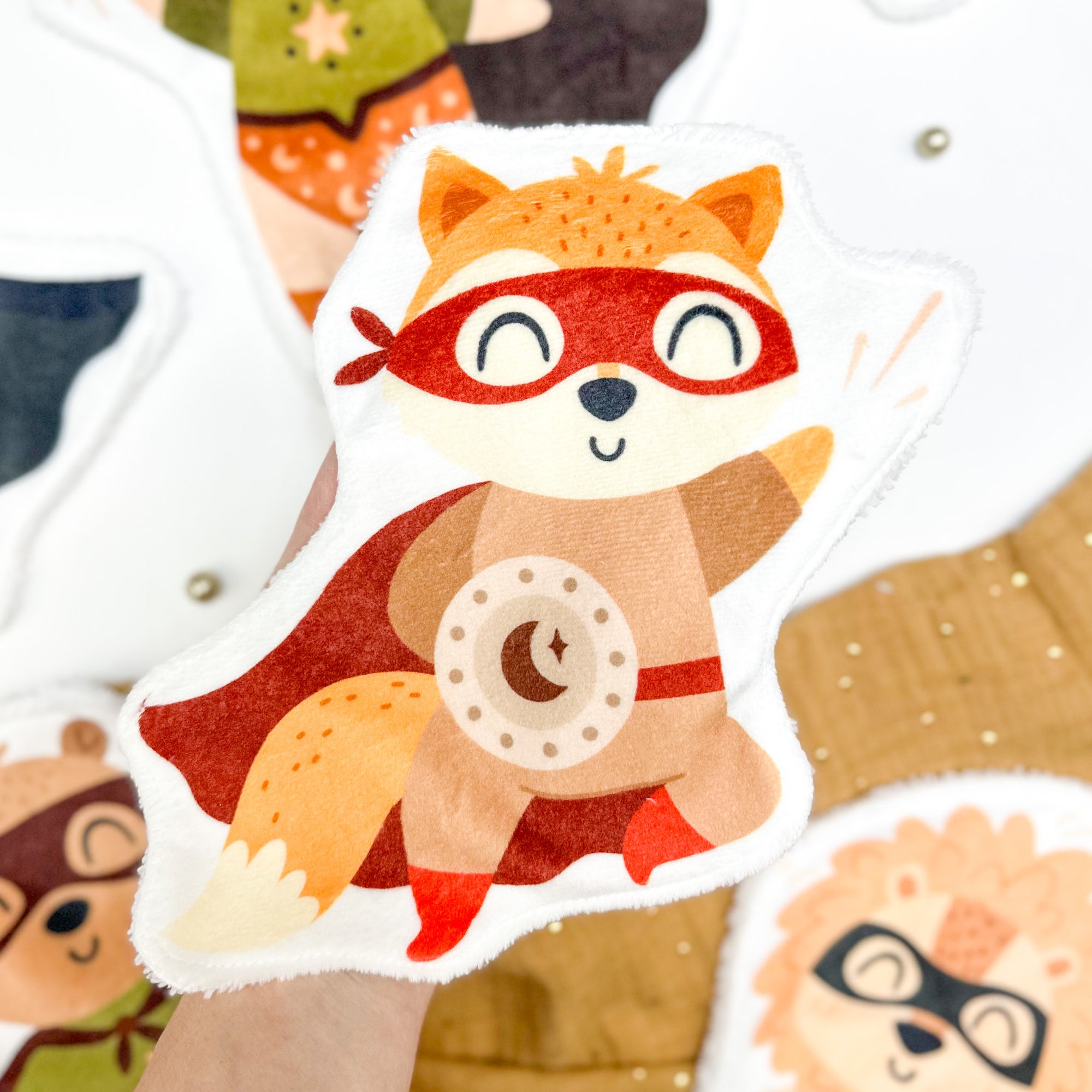 Coton lavable bébé XXL – mini héros renard – coton réutilisable et ultra doux