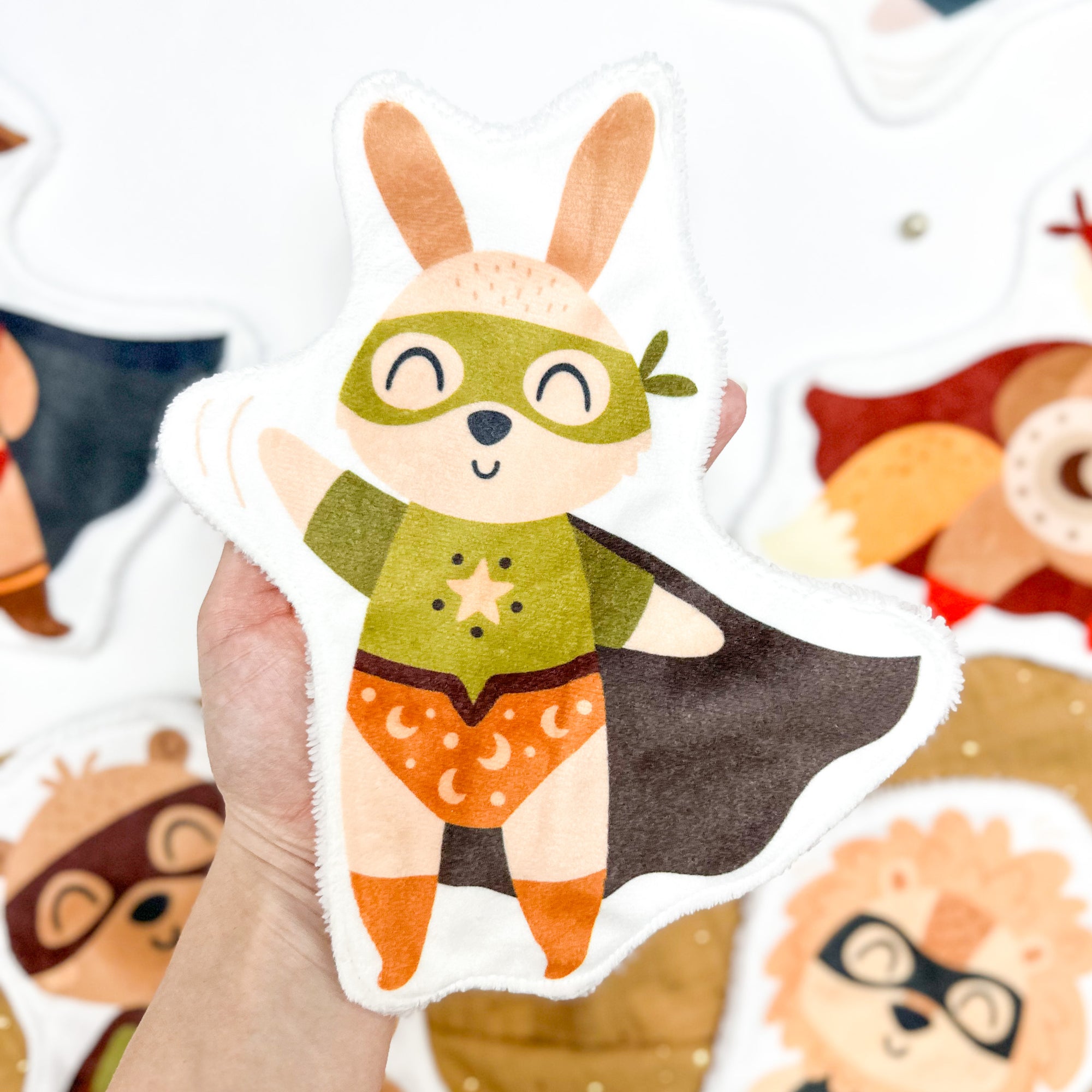 Coton lavable bébé XXL – mini héros lapin – coton réutilisable et ultra doux