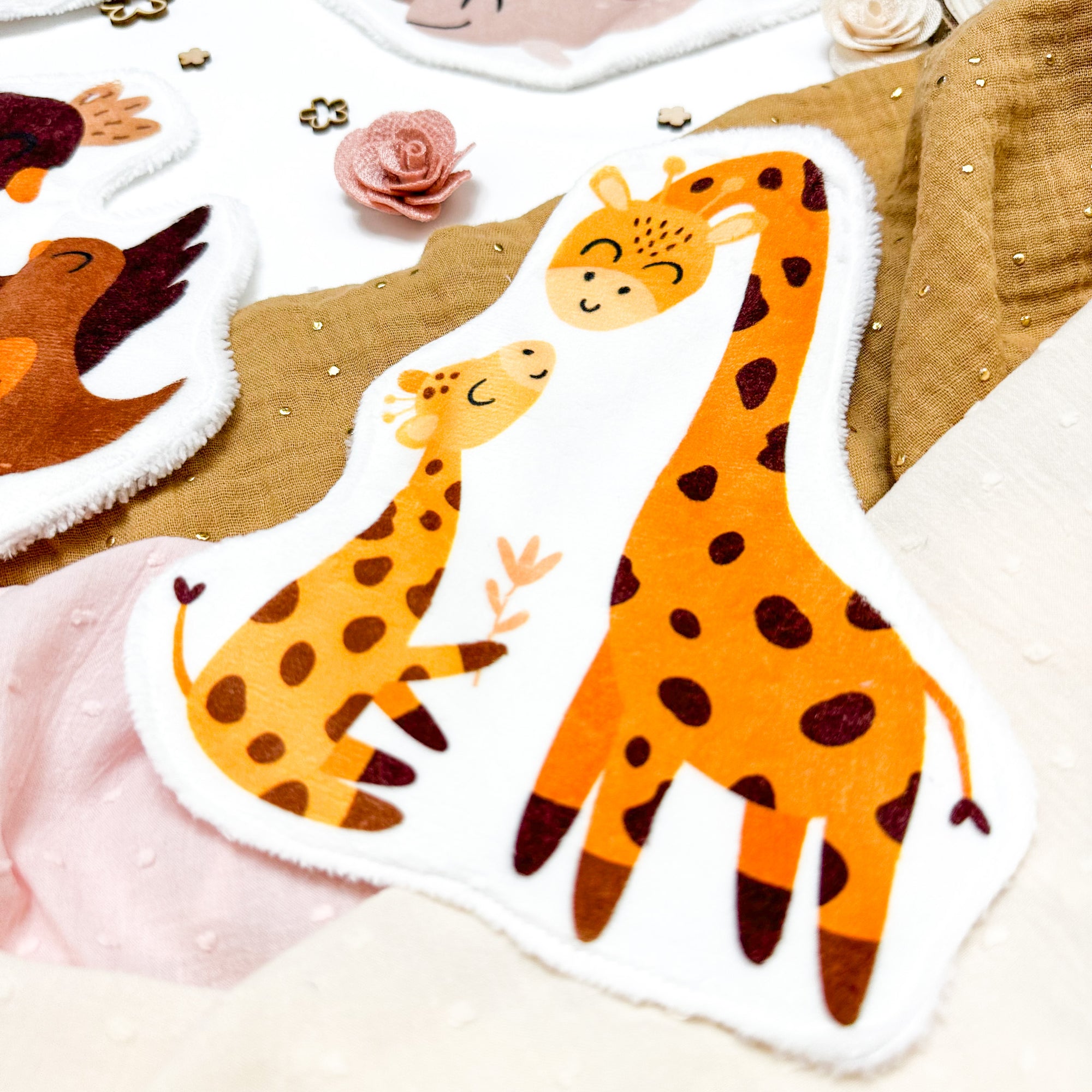 Coton lavable bébé XXL – maman girafe – coton réutilisable et ultra doux