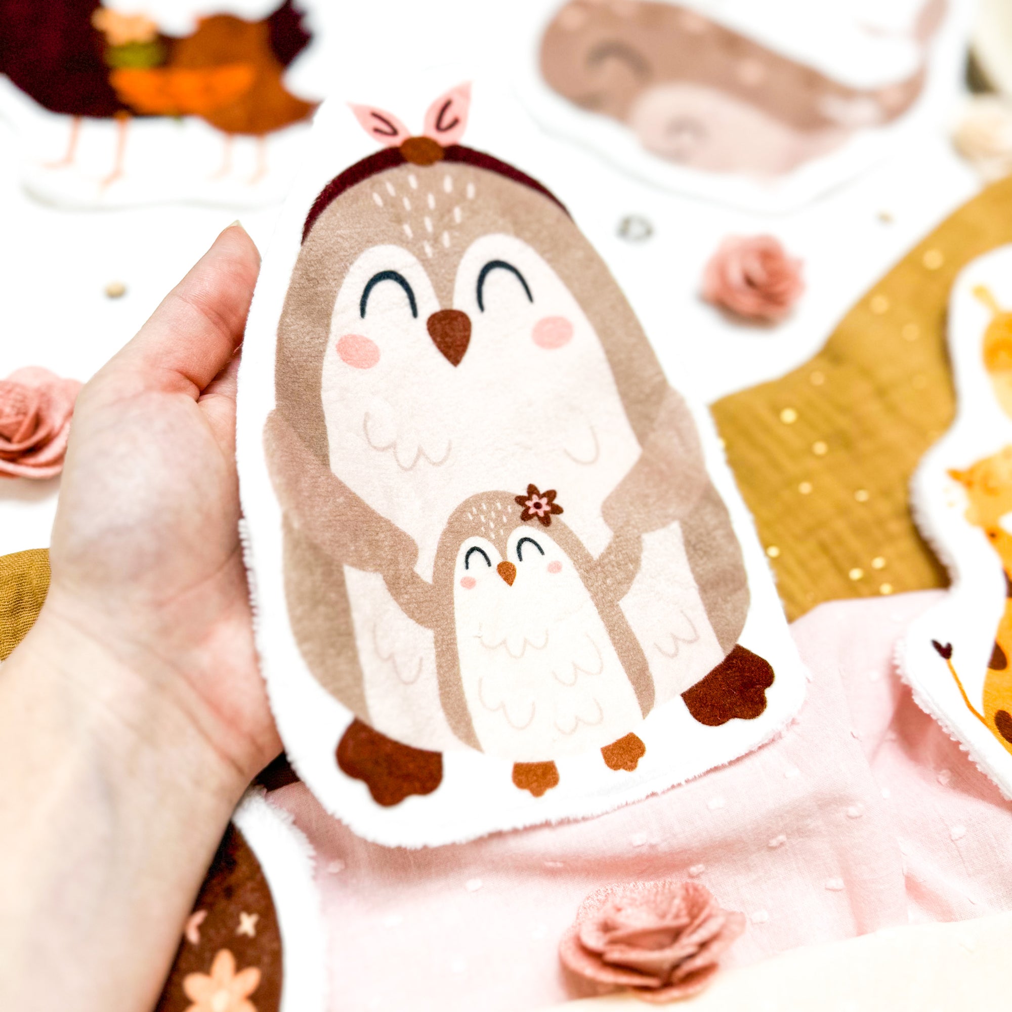 Coton lavable bébé XXL – maman pingouin – coton réutilisable et ultra doux