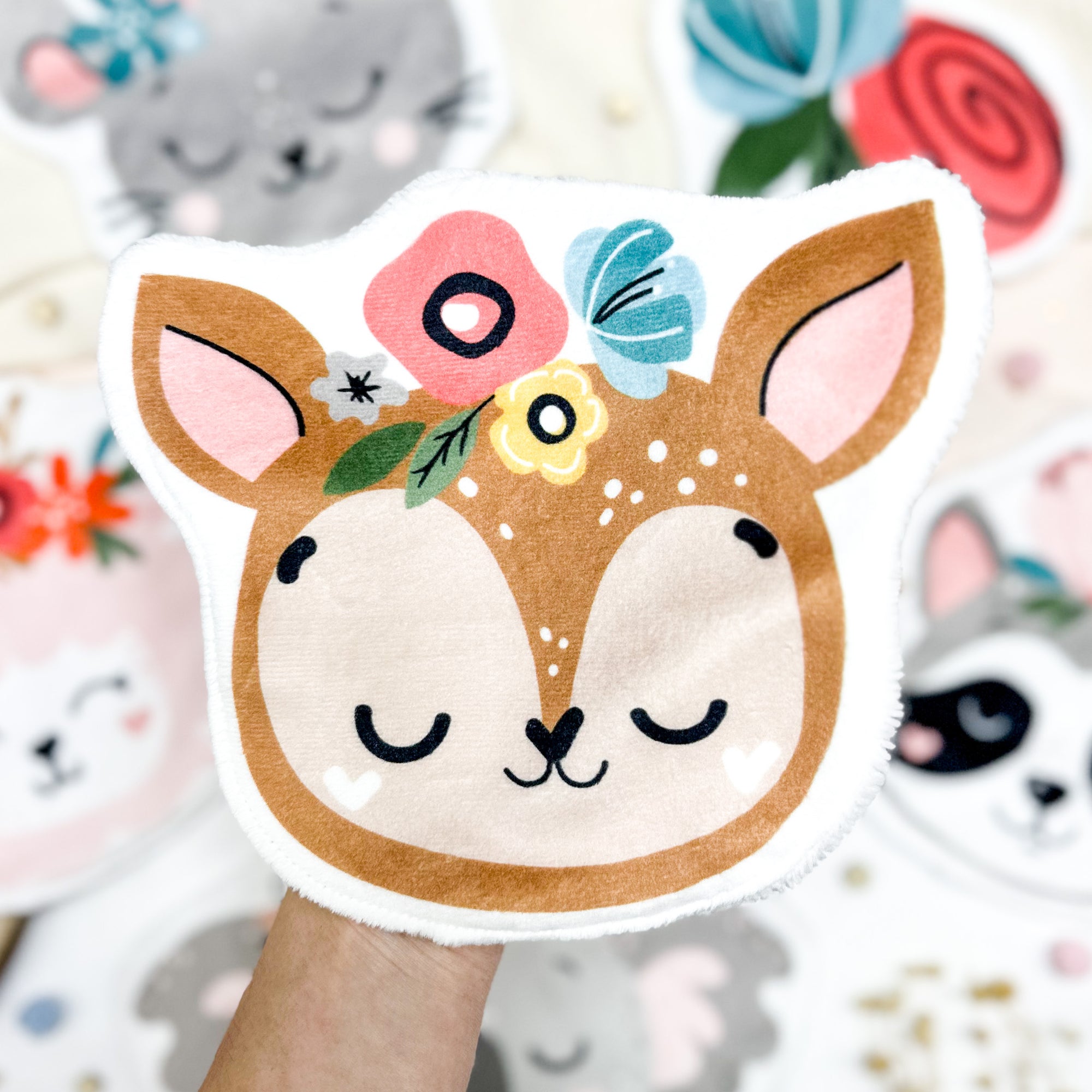 Coton lavable bébé XXL – biche avec fleurs – coton réutilisable et ultra doux