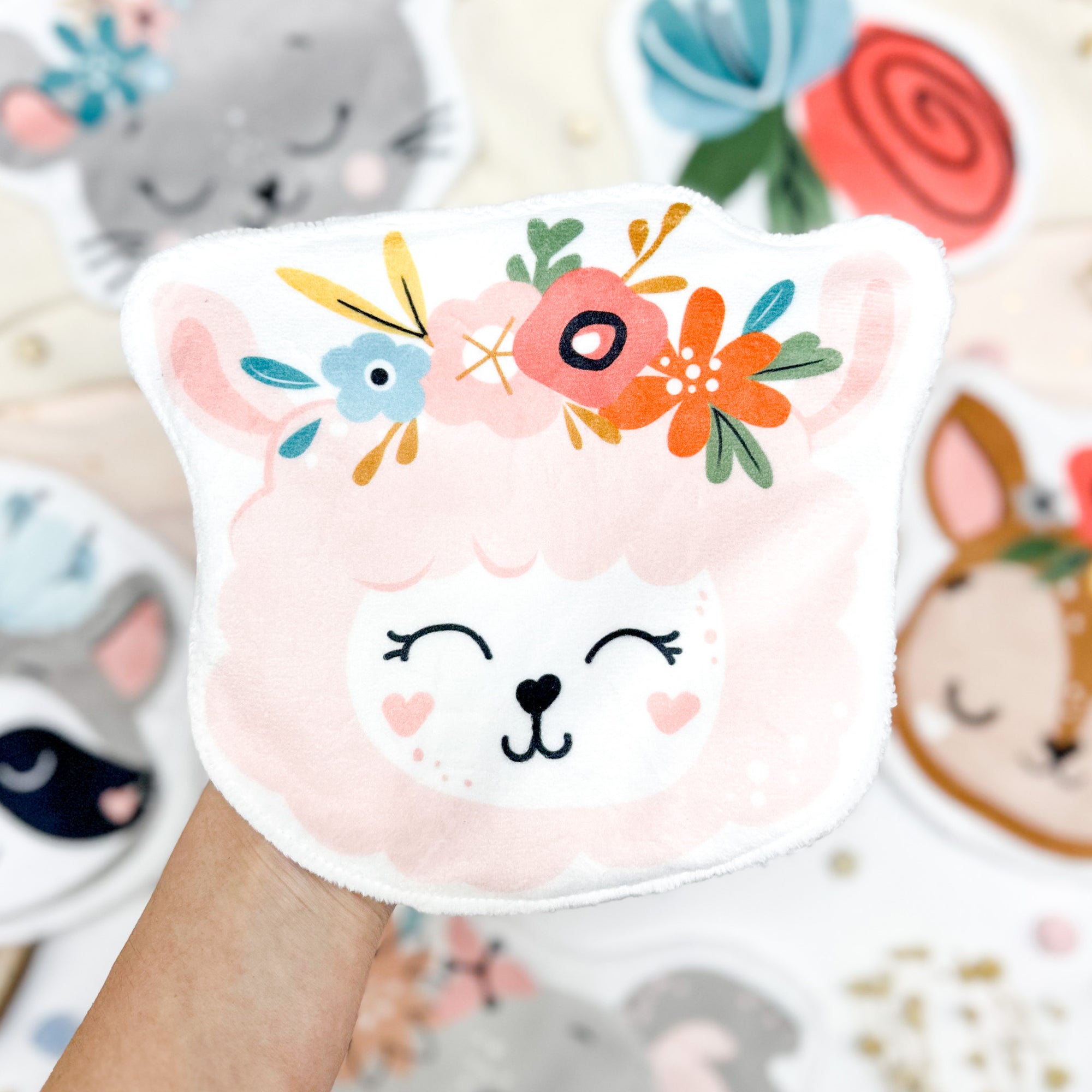 Coton lavable bébé XXL – lama avec fleurs – coton réutilisable et ultra doux