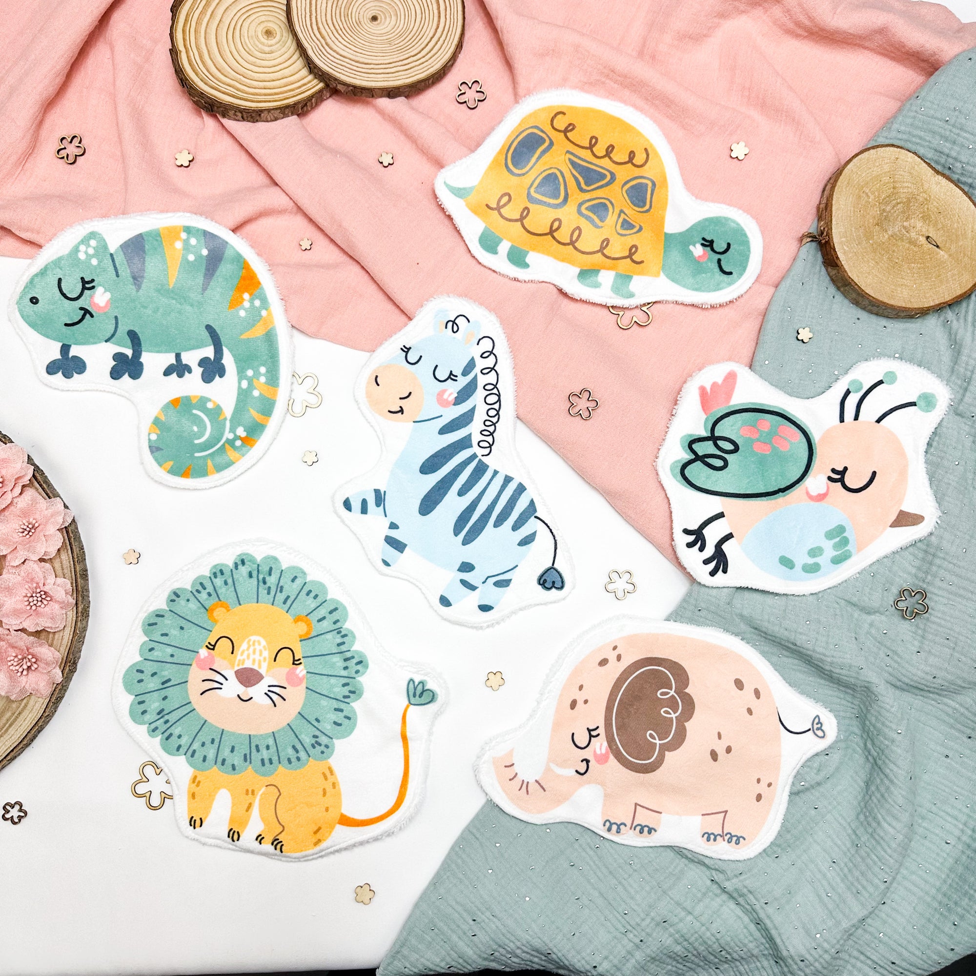 Coton lavable bébé XXL – animaux de la jungle – coton réutilisable et ultra doux