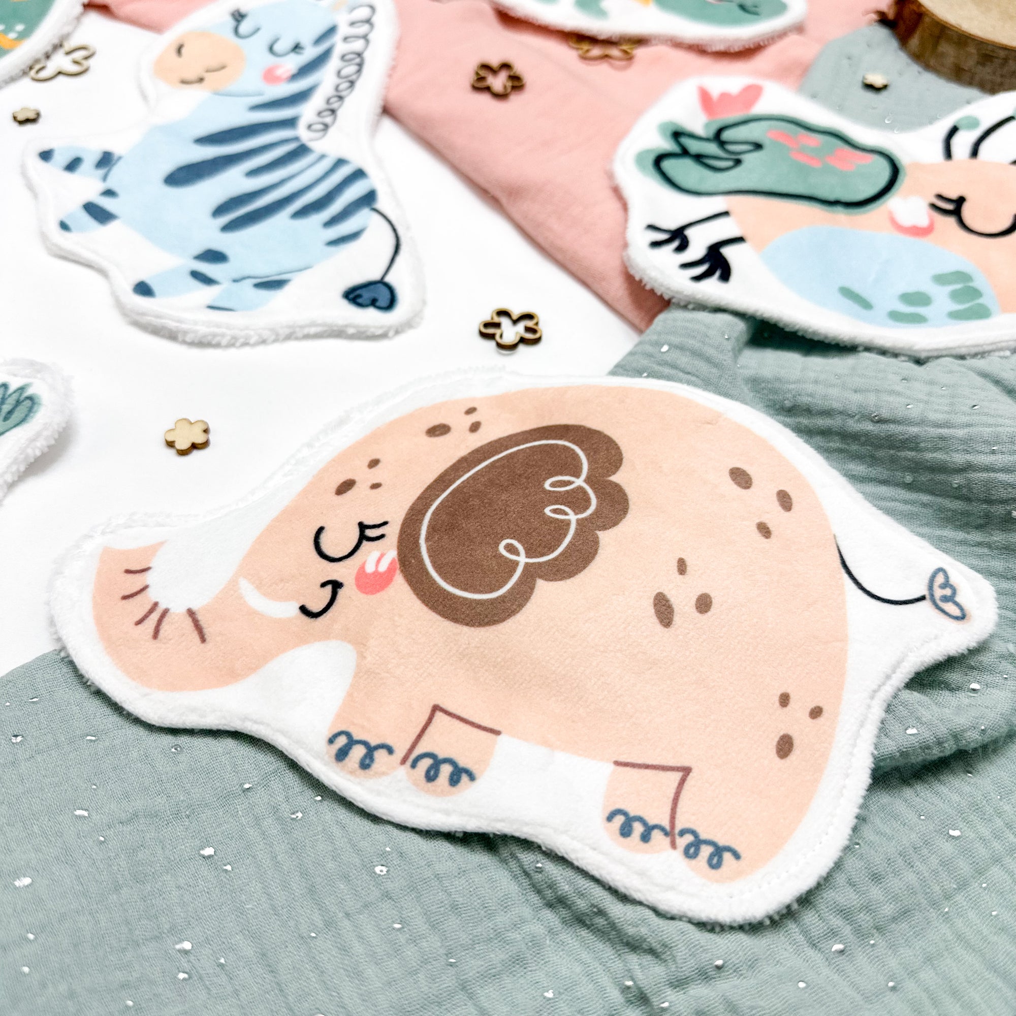 Coton lavable bébé XXL – éléphant – coton réutilisable et ultra doux