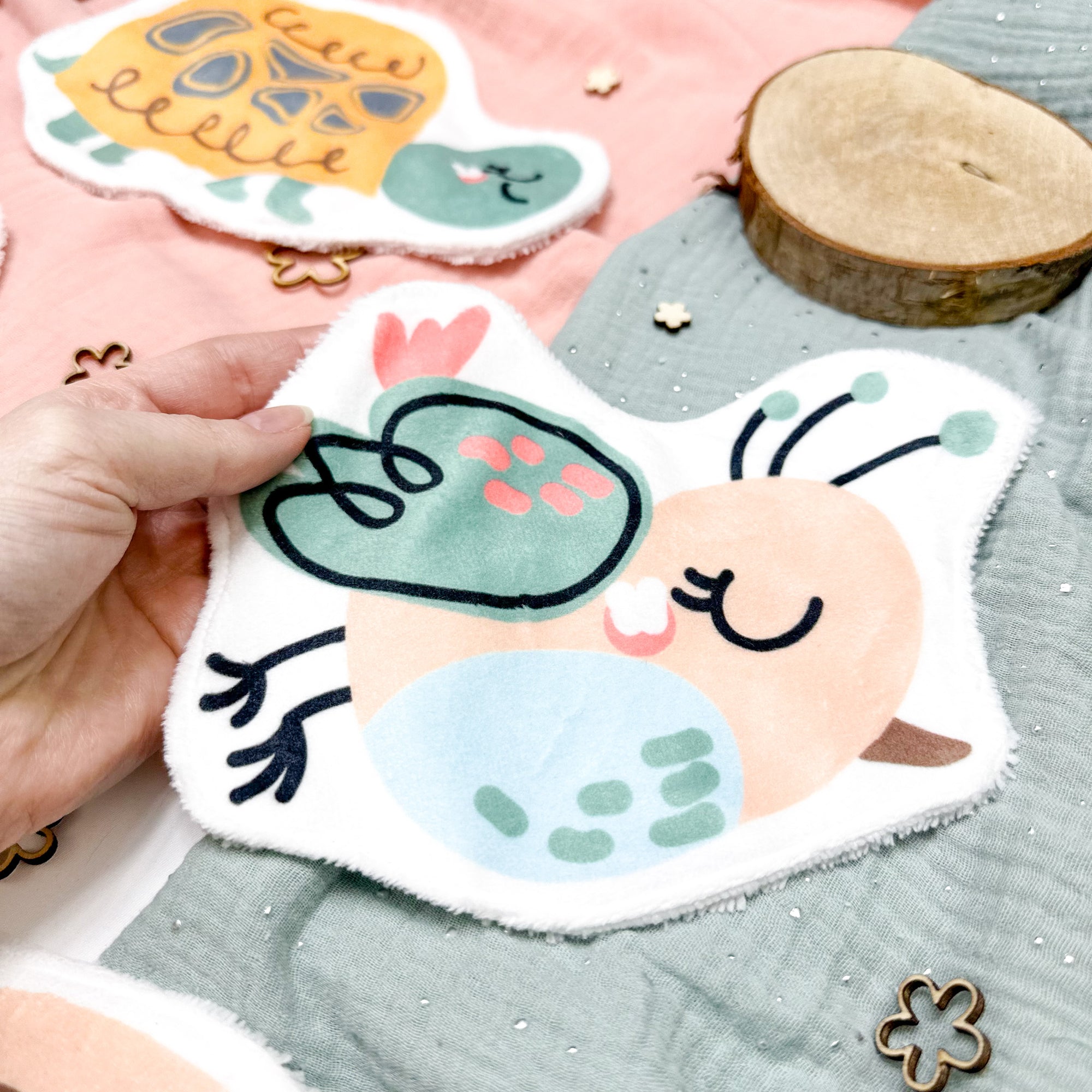 Coton lavable bébé XXL – oiseau – coton réutilisable et ultra doux