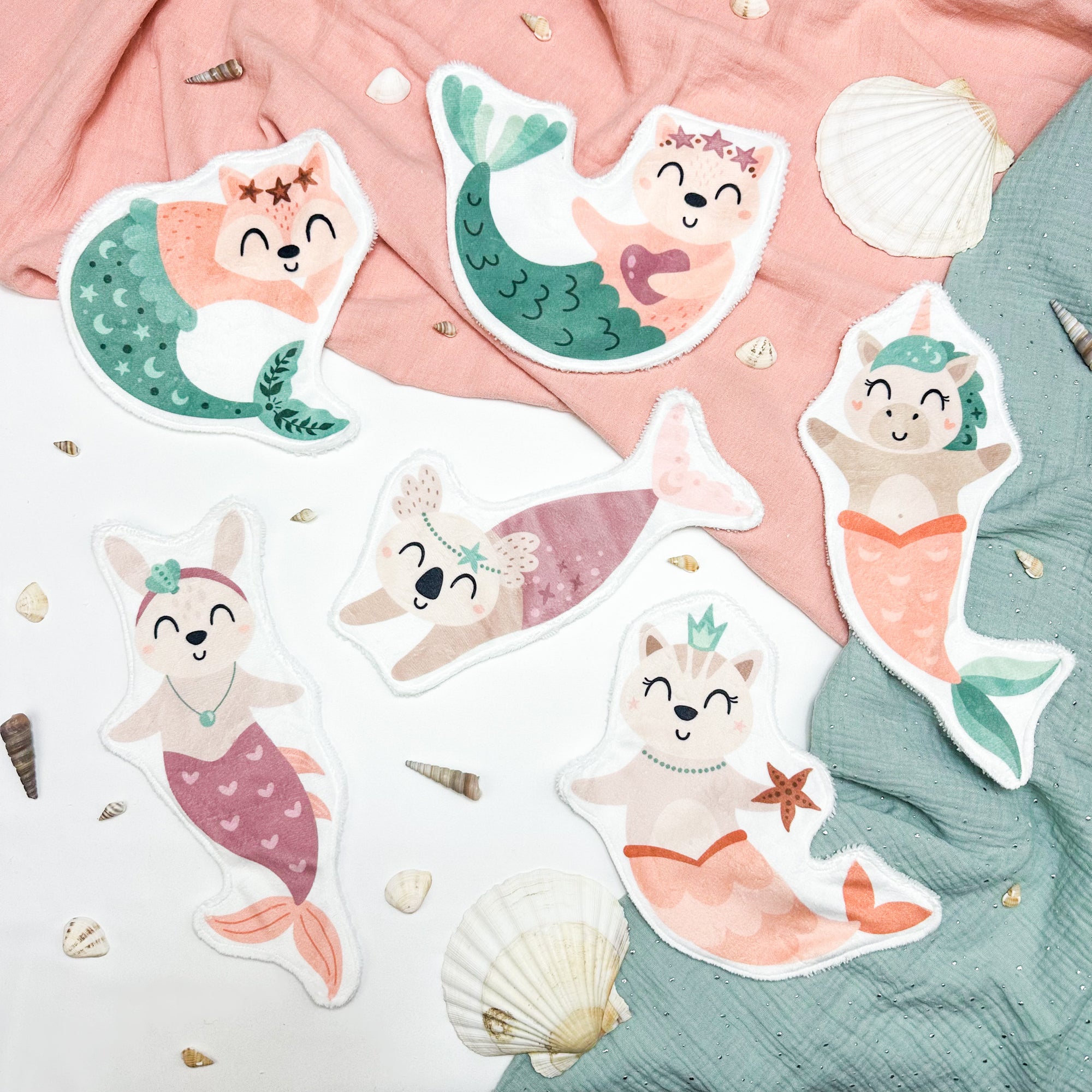 Coton lavable bébé XXL – animaux sirènes – coton réutilisable et ultra doux