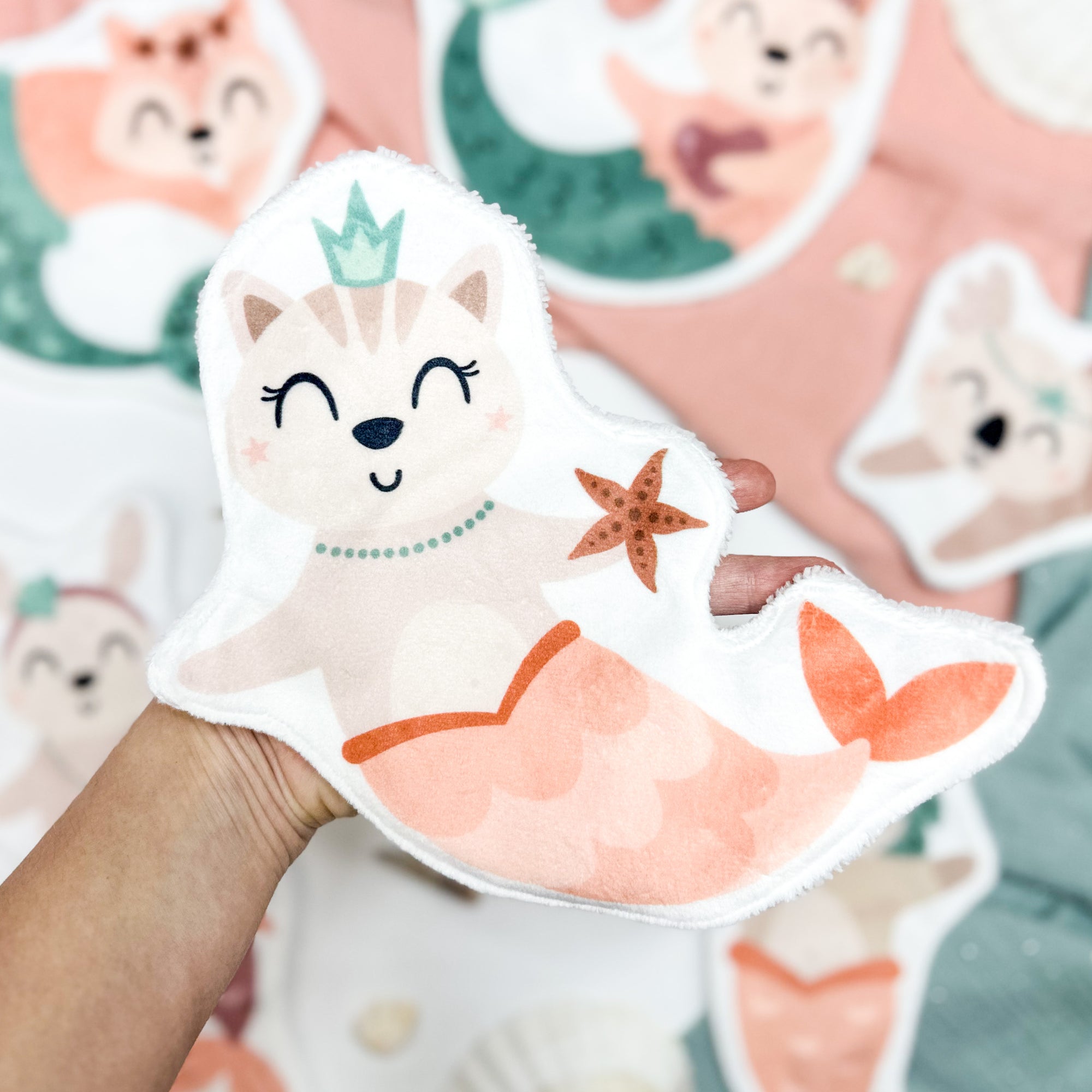 Coton lavable bébé XXL – chat sirène – coton réutilisable et ultra doux