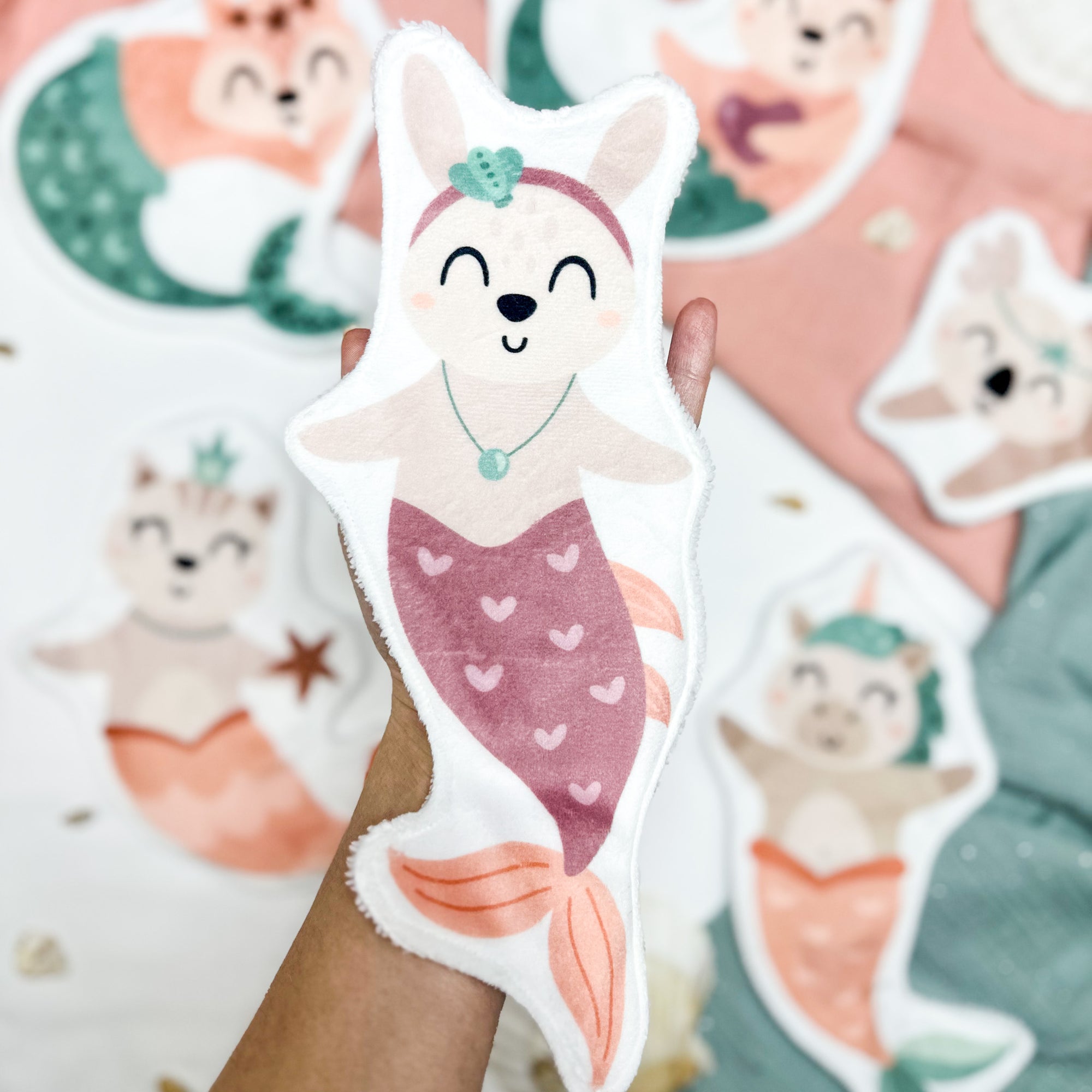 Coton lavable bébé XXL – lapin sirène – coton réutilisable et ultra doux