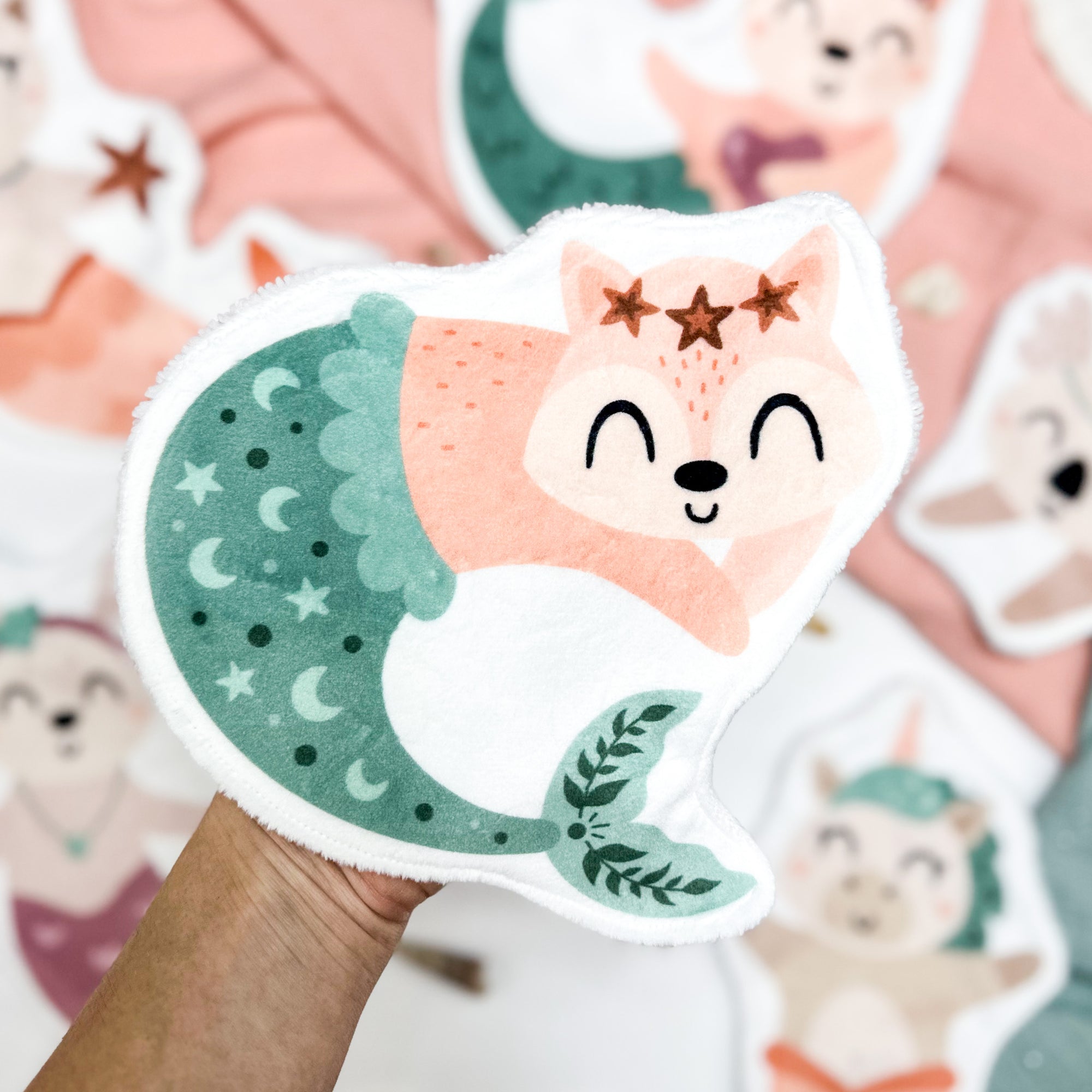 Coton lavable bébé XXL – renard sirène – coton réutilisable et ultra doux