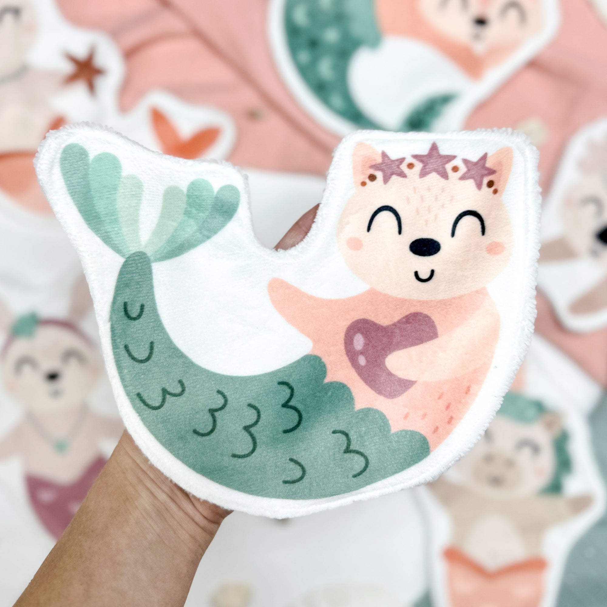 Coton lavable bébé XXL – renard sirène – coton réutilisable et ultra doux