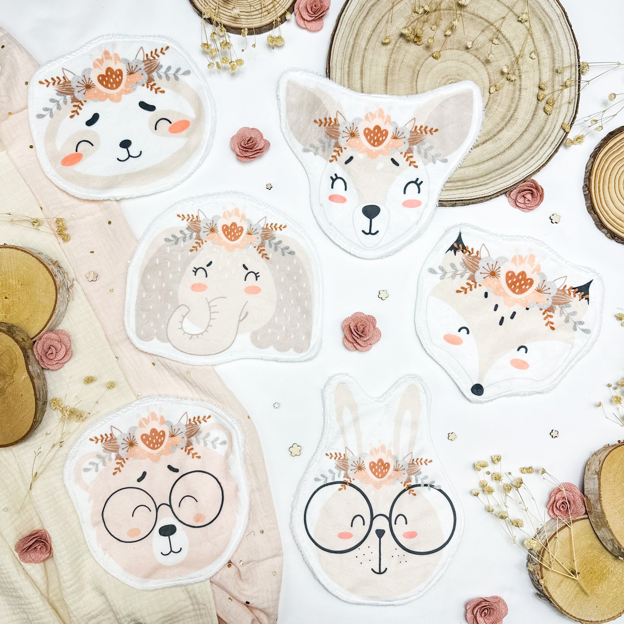 Coton lavable bĂ©bĂ© XXL animaux avec fleurs â coton rĂ©utilisable doux et pratiques