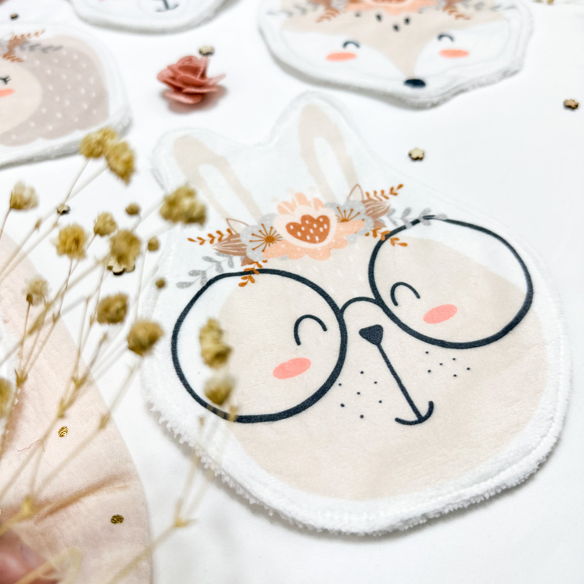 Coton lavable bĂ©bĂ© XXL lapin avec fleurs â coton rĂ©utilisable doux et pratique