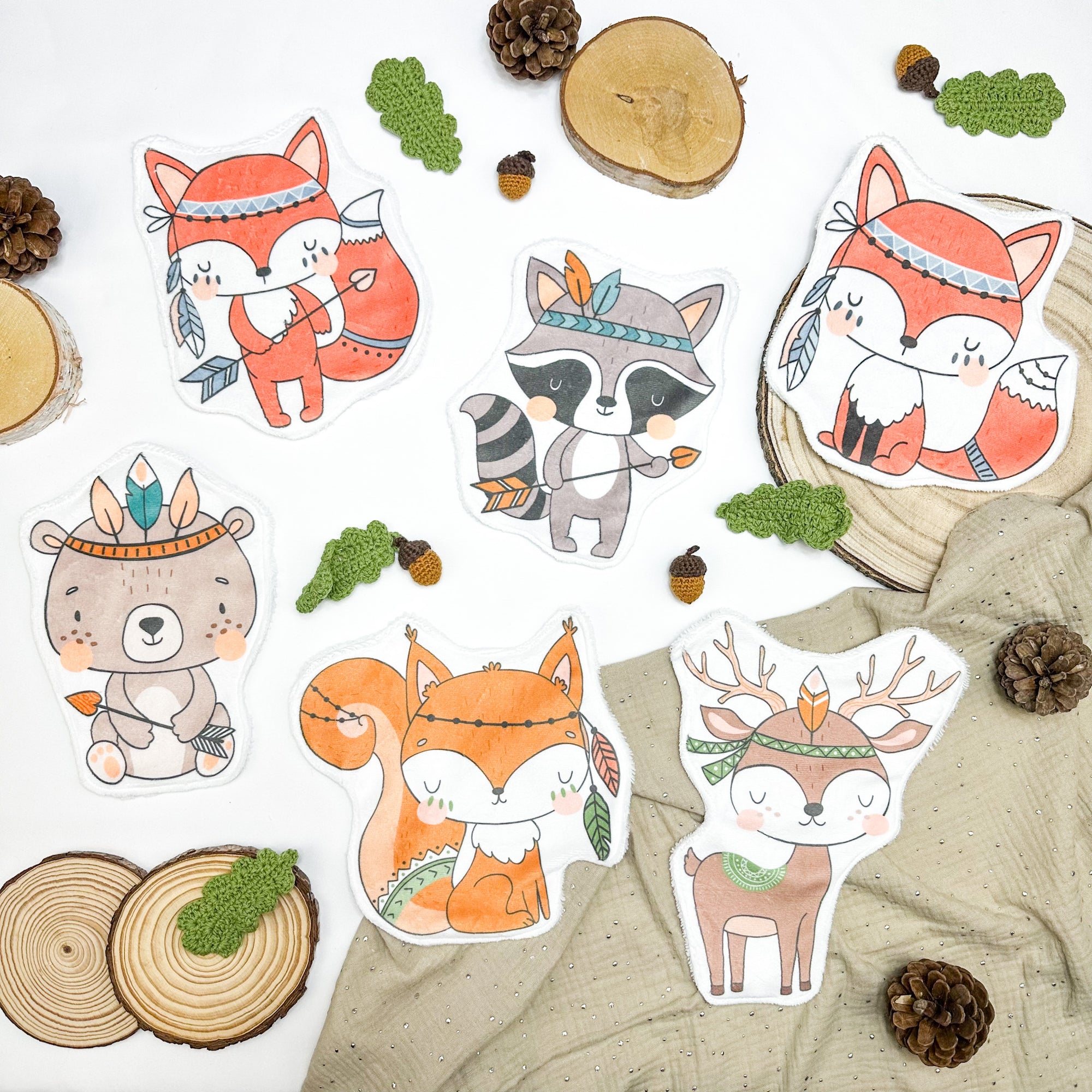 Coton lavable réutilisable bébé – animaux de la forêt indien – coton écologique et pratique