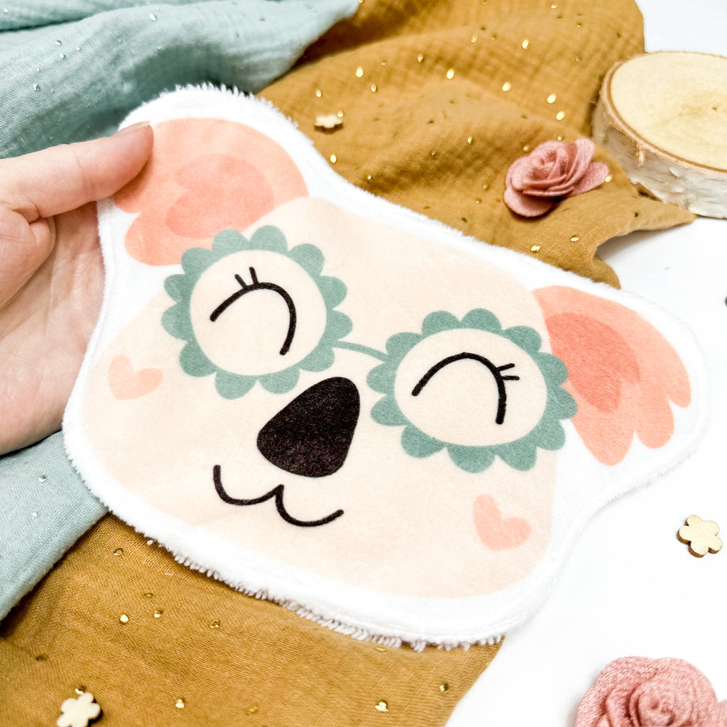 Coton lavable bébé XXL – koala hippie avec lunette – coton réutilisable et ultra doux
