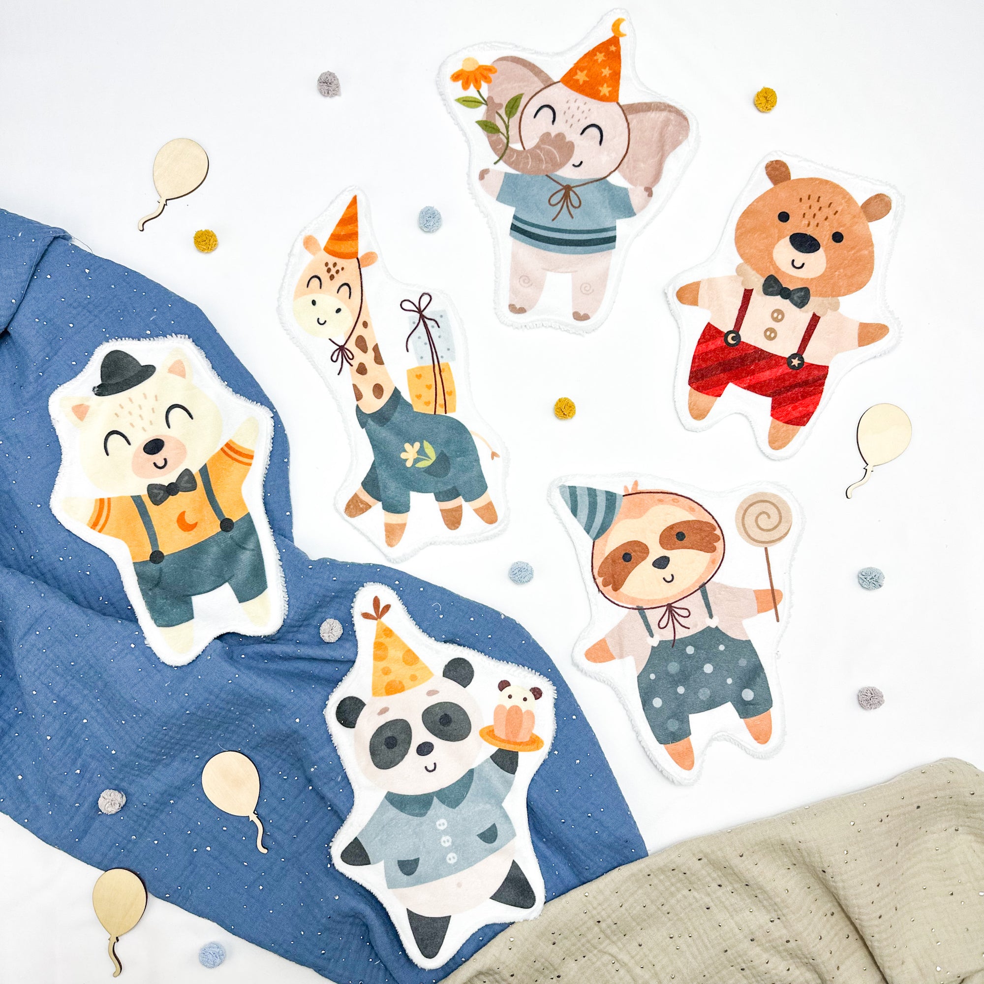 Coton lavable bébé XXL – animaux anniversaire – coton réutilisable et ultra doux