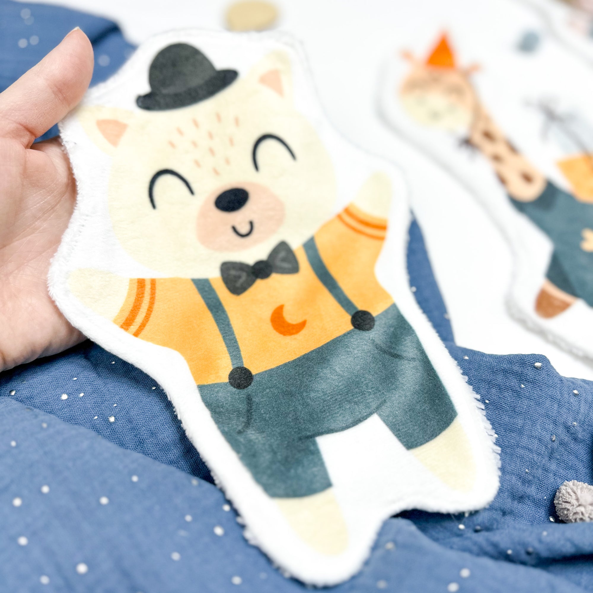 Coton lavable bébé XXL – ours anniversaire – coton réutilisable et ultra doux